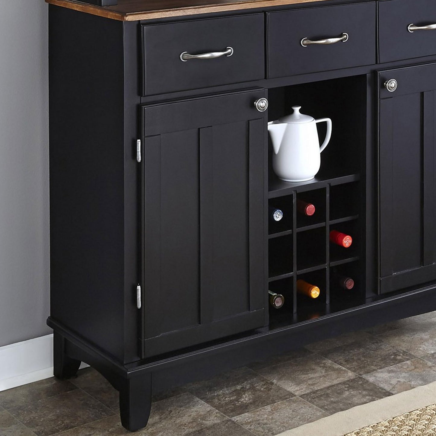 Homestyles Buffet of Buffets Black Storage Hutch with Wood Top