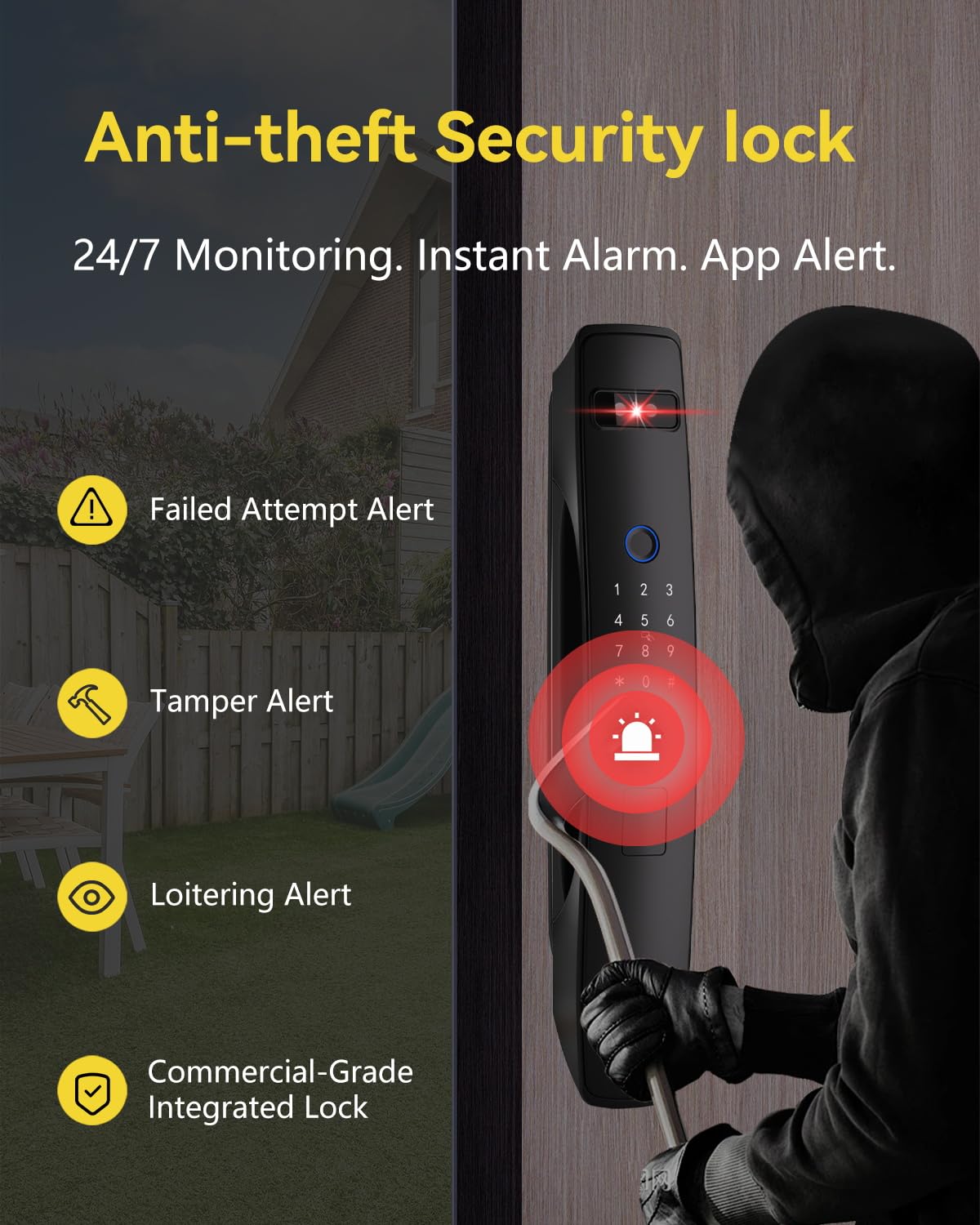 Jacchozhi 3D Face Recognition Smart Lock with Dual Cameras, 2-Way Video, Doorbell, 4" IPS Screen, Night Vision, Tamper Alarm, IP65 Waterproof, WiFi Keyless Entry Mortise Lock for Front Door