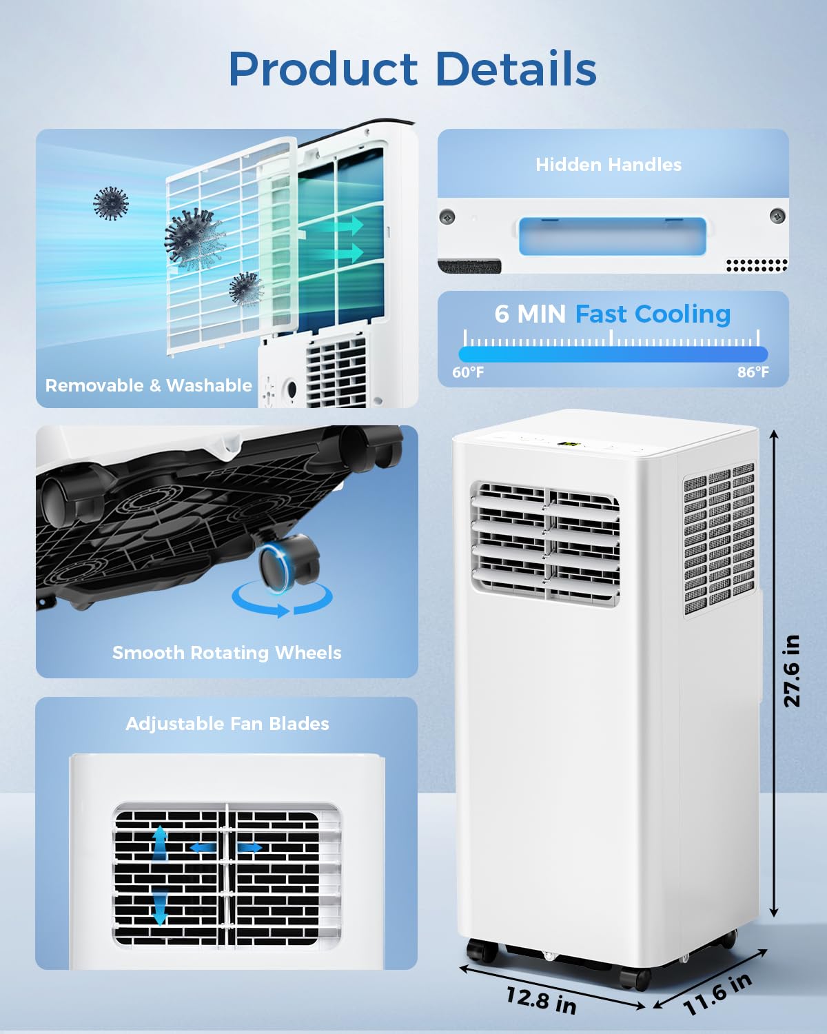 Feelfunn 12,000 BTU Portable Air Conditioners - 3-in-1 Portable AC Unit Cools Up to 600 Sq.Ft., with App/Wifi/Remote Control, Dehumidifier & Fan Modes, Window Mounting Kit, Ideal for Bedroom, Dorms