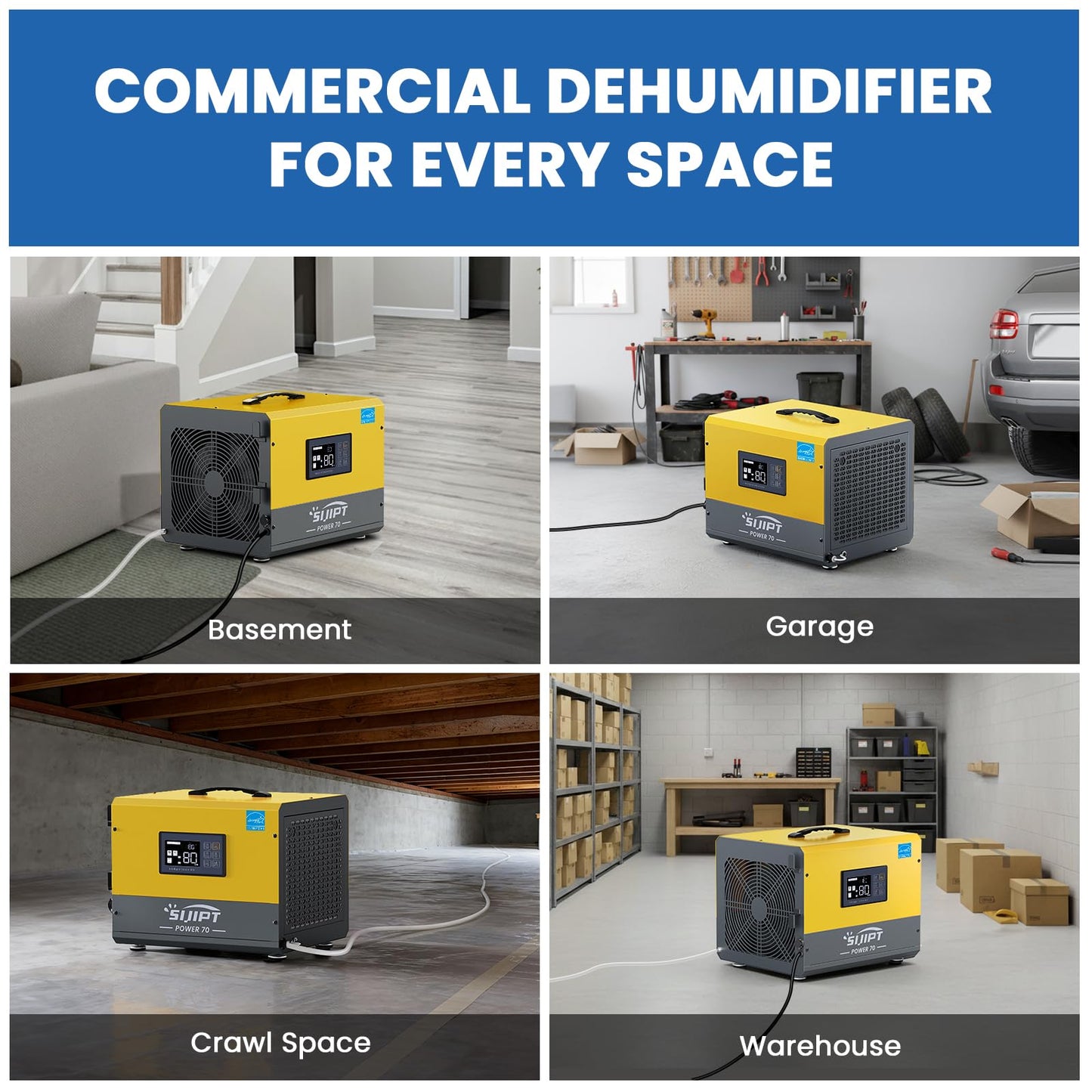 70 Pints ENERGY STAR Commercial Crawl Space Dehumidifier w/Pump & Drain