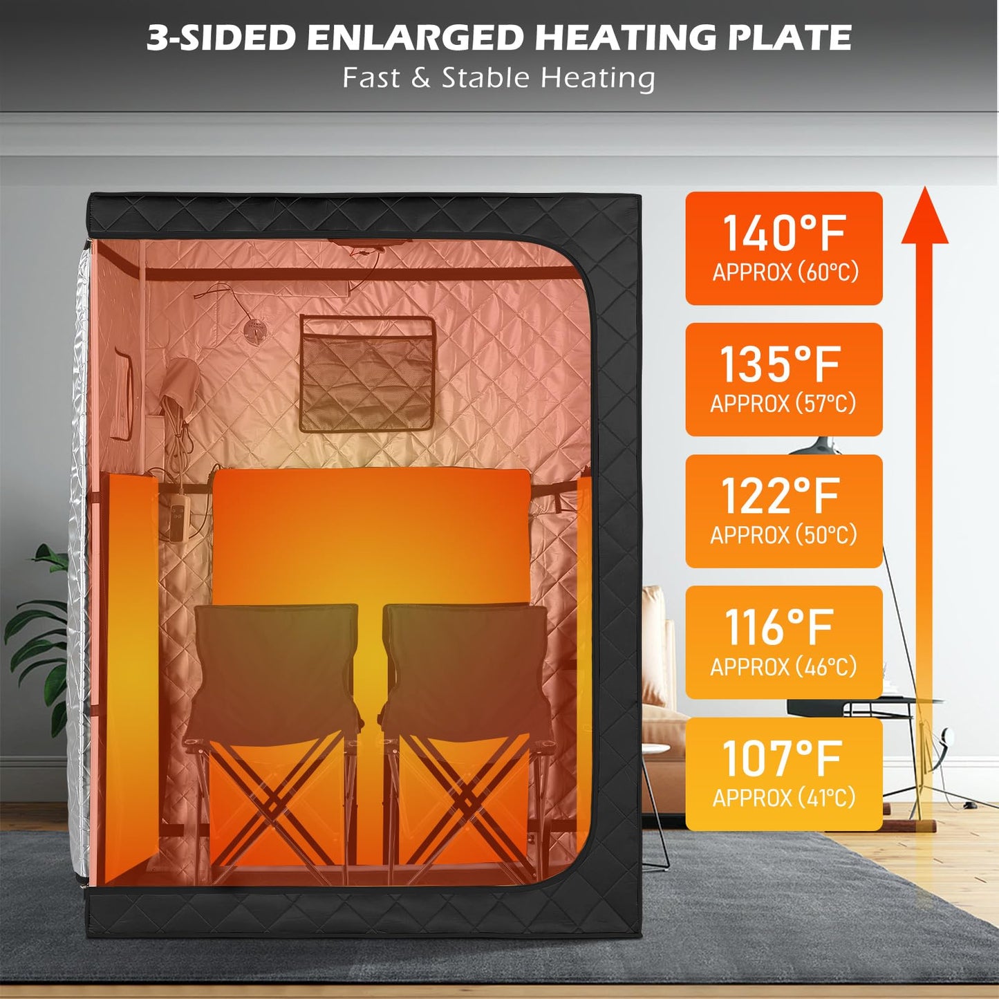 Smartmak Two Person Portable Far Infrared Sauna with 660nm Red Light Therapy Lamp, X-Large Sauna Box, 6 Heaters, Full Size Indoor SPA Room for Home Relaxaion, Remote Control, 2 Big Folding Chairs