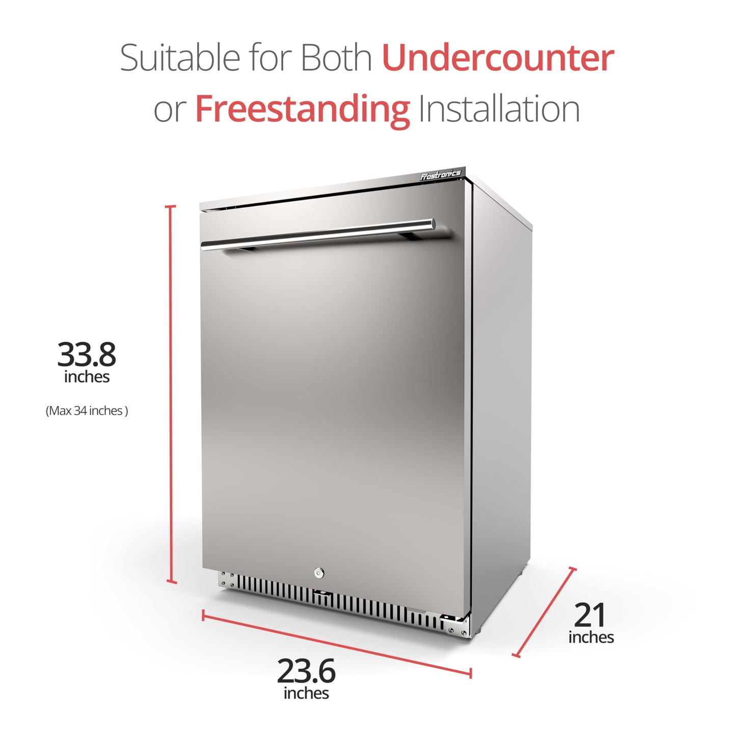 Frostronics 24 Inch Outdoor Beverage Refrigerator, 140 Can Built-In Beverage Fridge with 21-Inch Shallow Depth, 26°F Sub-Zero Fridge, Dual-Fan Cooling, Full SUS304 for Patio & Outdoor Kitchen