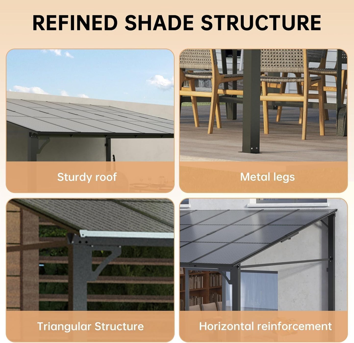 10x14 ft Wall Mounted Gazebo, Hardtop Lean to Pergola with Sloped Roof & Gutters, Heavy Duty Outdoor Awning for Patio, Deck, Porch, Backyard – Black