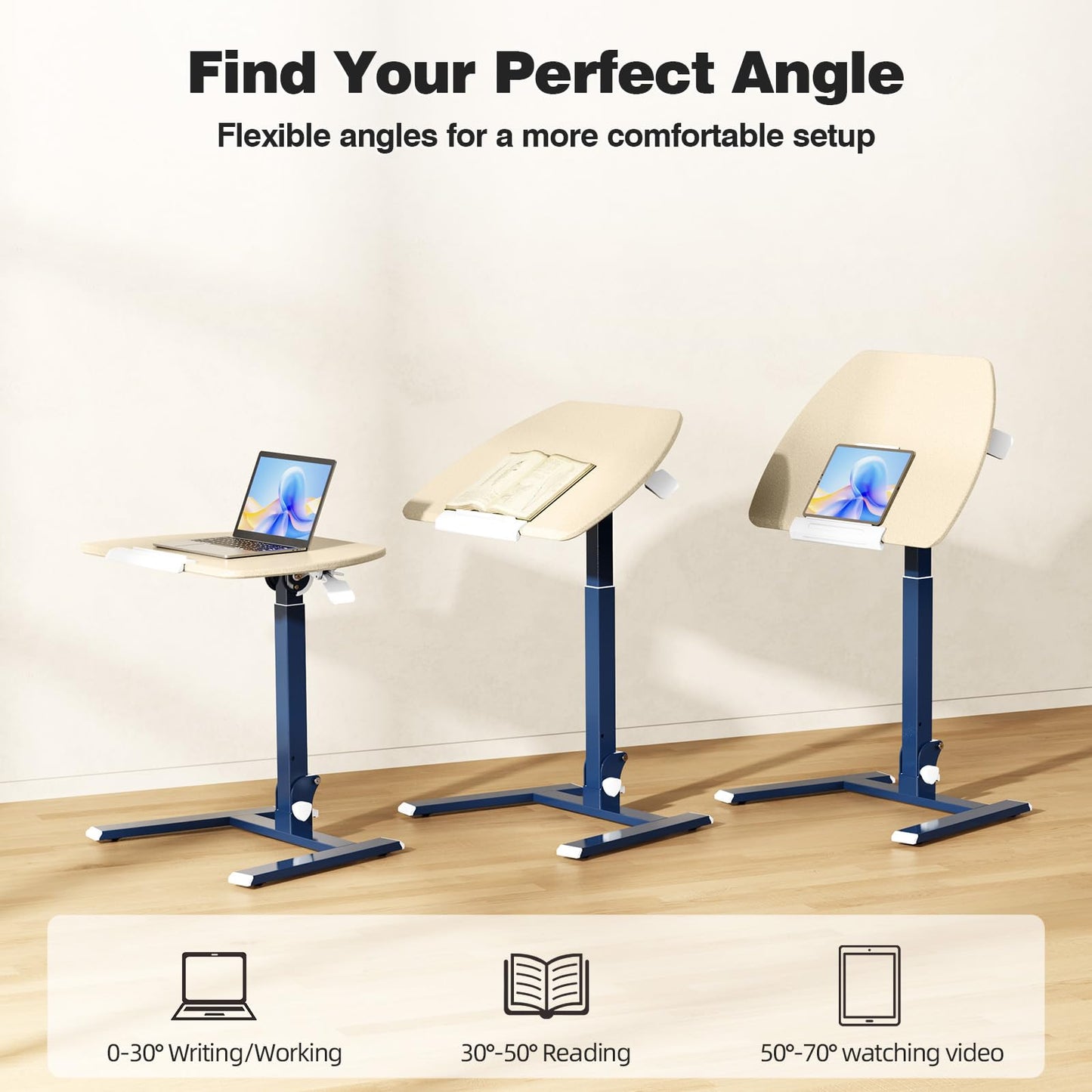 ROMOON Foldable Standing Desk with No-Assembly Design, Rolling Height-Adjustable Sit-Stand Table with Wheels, Space-Saving Portable Laptop Cart for Home Office and Small Space (Oat Yellow)