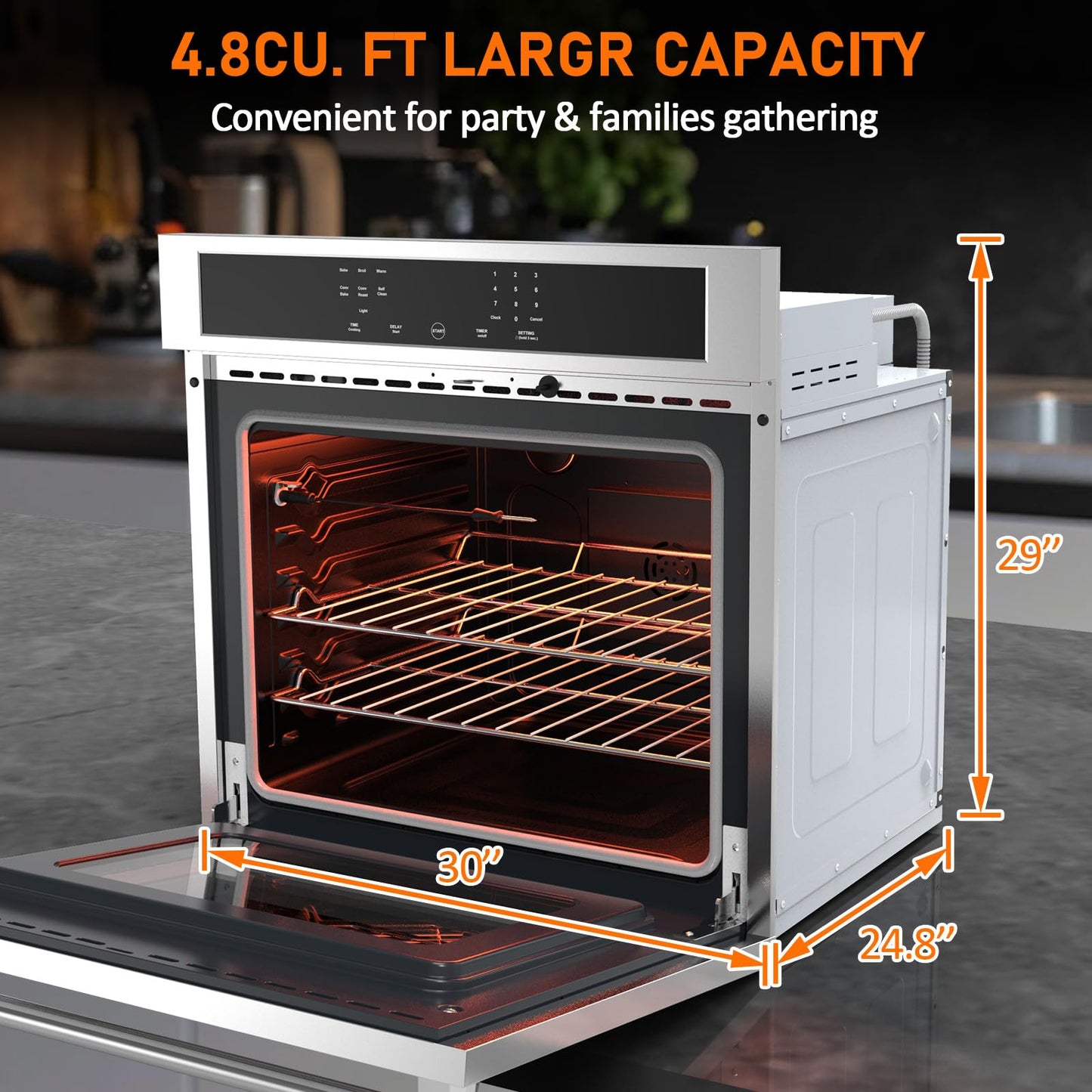 30 Inch Electric Wall Oven, 4.8 Cu.ft Built-in Single Convection Oven with Self-Cleaning, Broil, Bake, Safety Lock, LED Touch Control for Kitchen Cabinet