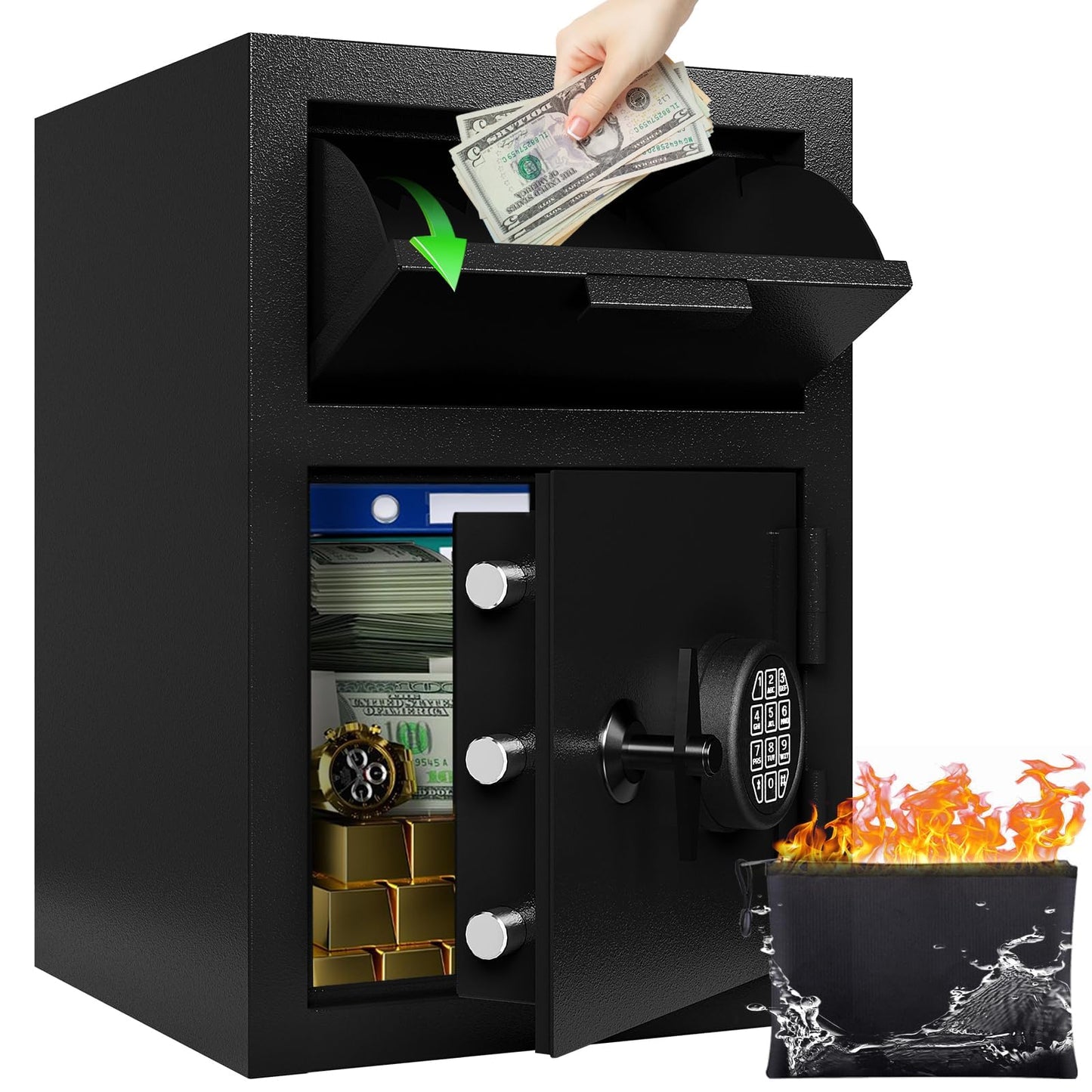KAER 2.6 CuFt Drop Safe for Business, Cash Safe with Drop Slot, 53.8 lbs Heavy Duty Money Safe Box with Deposit Slot, Anti-Theft Safety Boxes for Home Floor Safe, Quick Access Digital Keypad Keys
