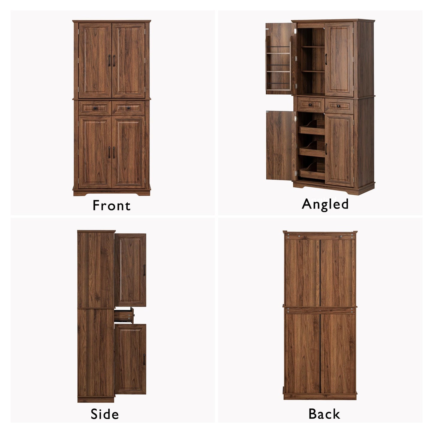 Trygoal 71" Tall Farmhouse Kitchen Pantry Cabinet Freestanding Food Storage Cabinet with Doors 3 Pull-Out Organizers 6 Door Shelves & 2 Drawers Embossed Texture Finish for Kitchen & Dining Room Brown