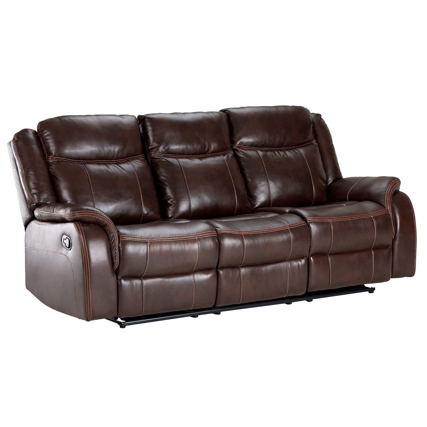 Sunset Trading Avant 86" Wide Dual Reclining Power Drop Down Console | USB, 2 Outlets, Cupholders | Brown Faux Leather Sofas, Deep Seating, (SU-AV8604041-305)