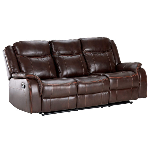 Sunset Trading Avant 86" Wide Dual Reclining Power Drop Down Console | USB, 2 Outlets, Cupholders | Brown Faux Leather Sofas, Deep Seating, (SU-AV8604041-305)
