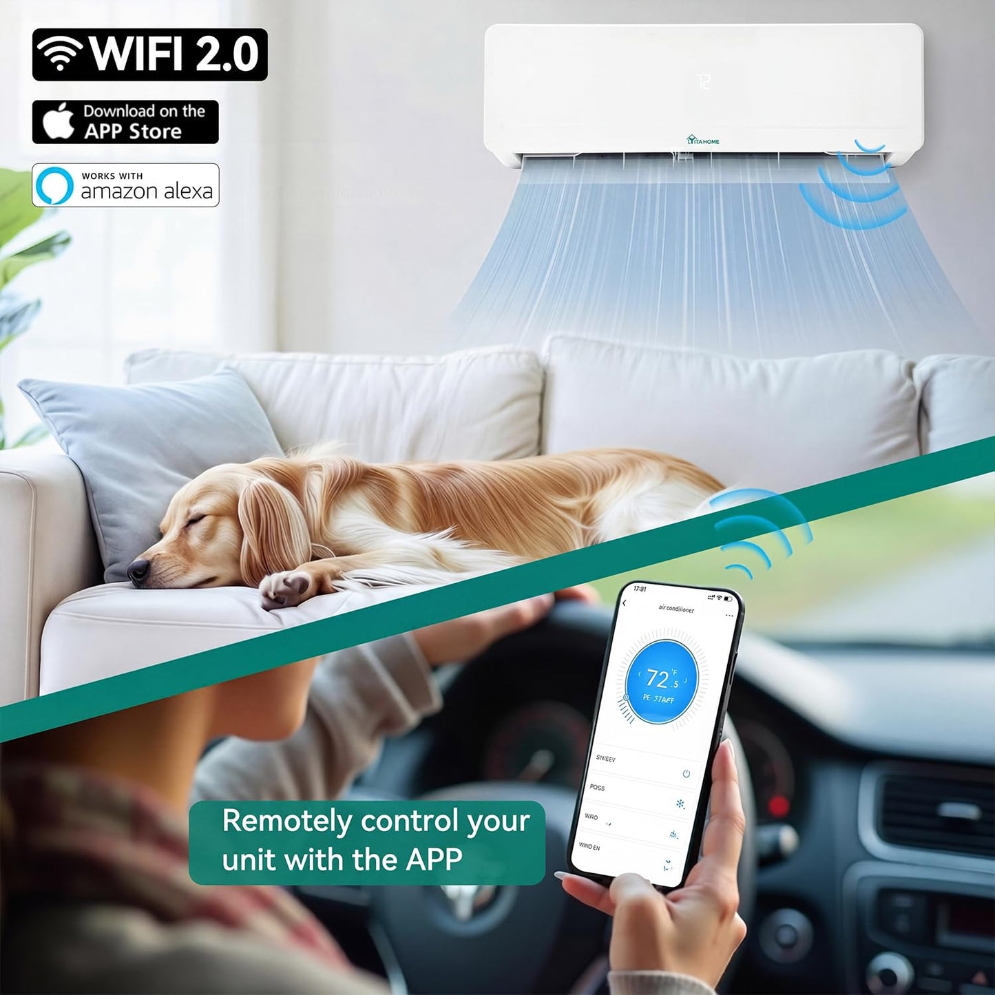 YITAHOME 12000 BTU Mini Split AC/Heating System, Ductless Split Unit AC and Heat, 230V 20 SEER2 Energy Efficient Inverter Air Conditioner, Wifi Enabled Compatible with Alexa Cool Up to 750 Sq. Ft