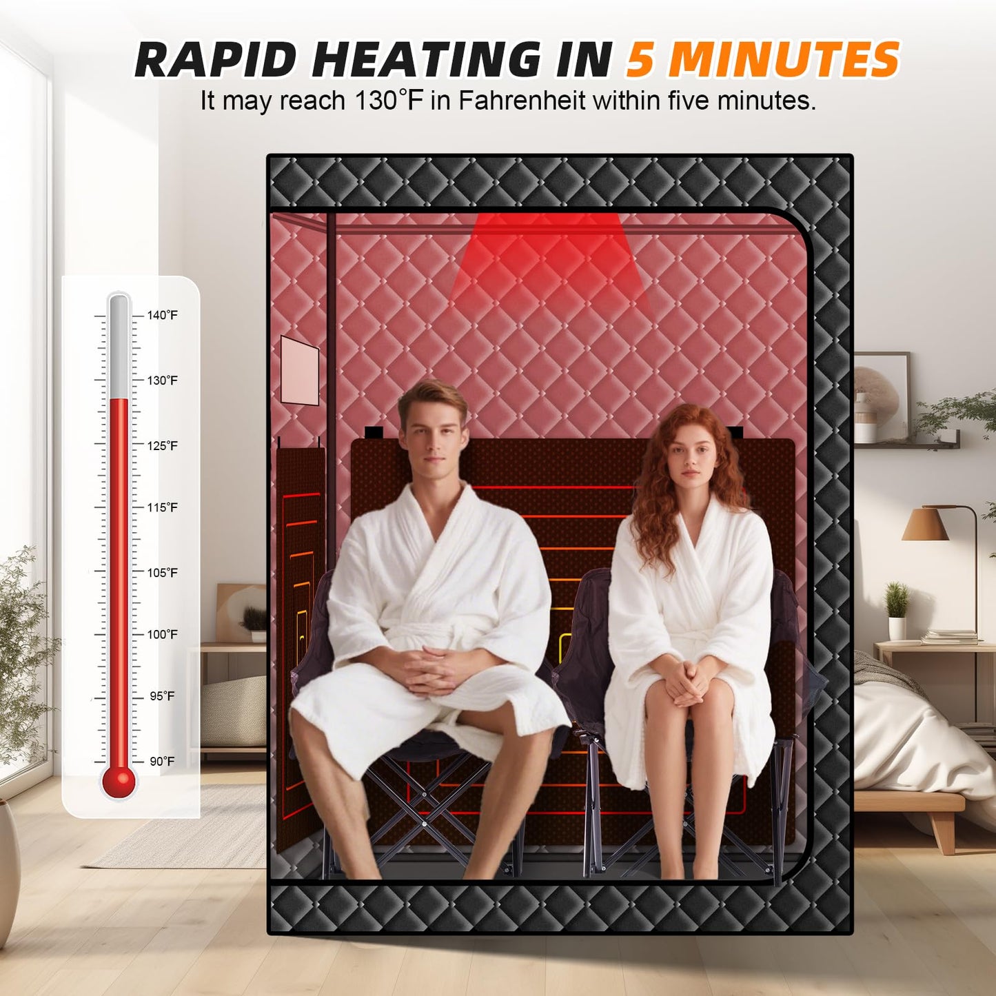 TaTalife 2 Person Portable Infrared Sauna Box, Upgraded Full Size Indoor Home SPA Room, 660nm Red Light Therapy Lamp, Foldable Sauna Chair Set with Remote Control for Home Relaxation & Body Care