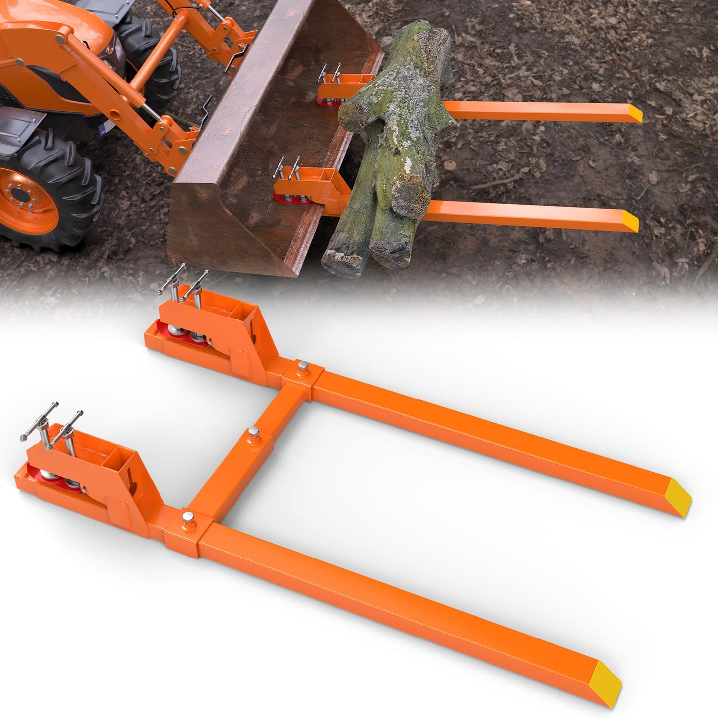 New Upgraded Clamp on Pallet Forks with Twin Round Pad Screw, Orange 60" Total Length 4000LBS Tractor Bucket Forks, Non-Slip Design Quick Attach Pallet Forks Attachment for Tractor Bucket