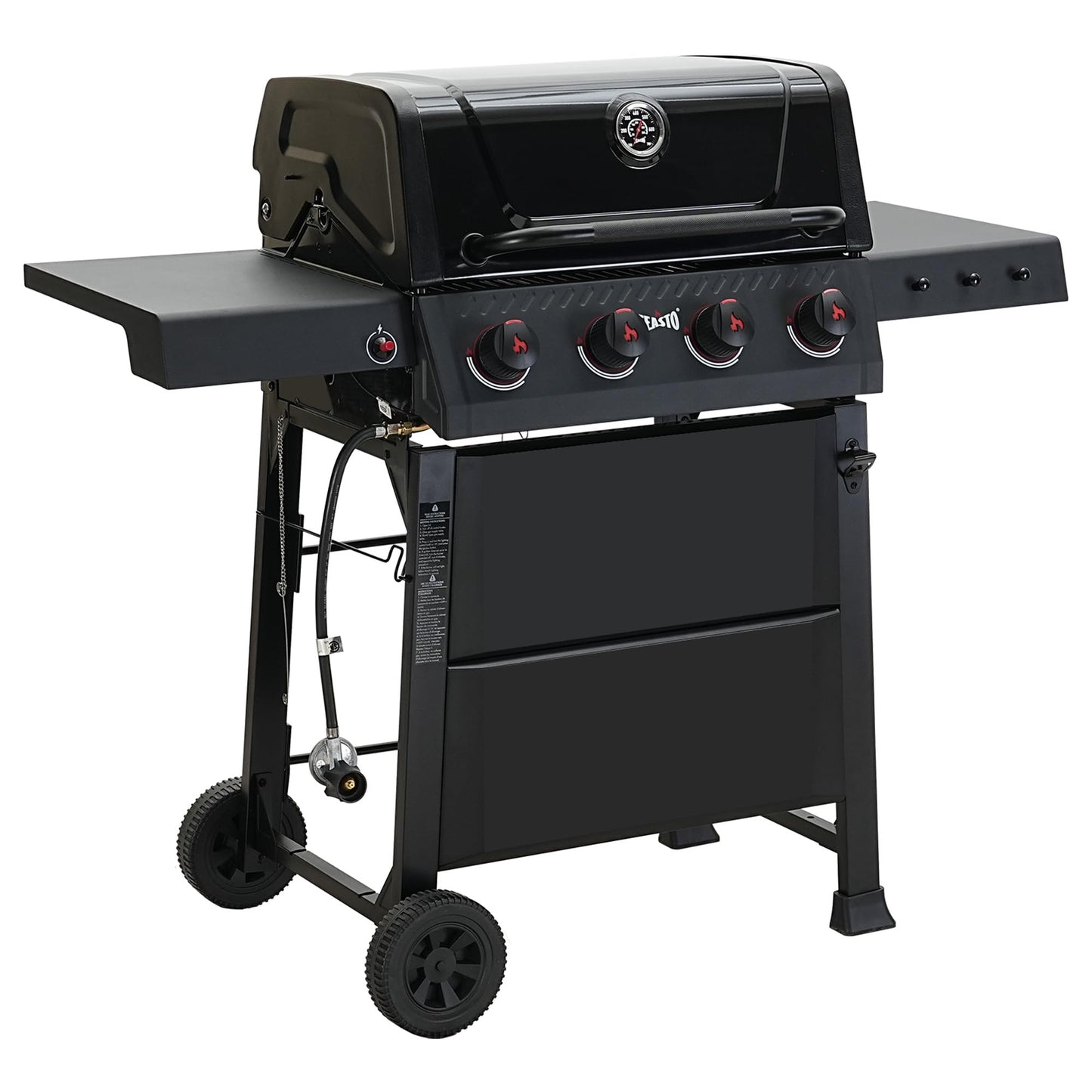 Feasto 4-Burner Gas BBQ Grill with Side Tables, 36,000 BTU Outdoor Propane Grill with Premium Enameled Coated Chamber Body & Porcelain-Enameled Grates for Deck Party & Patio BBQ, 559 Sq. In., Black