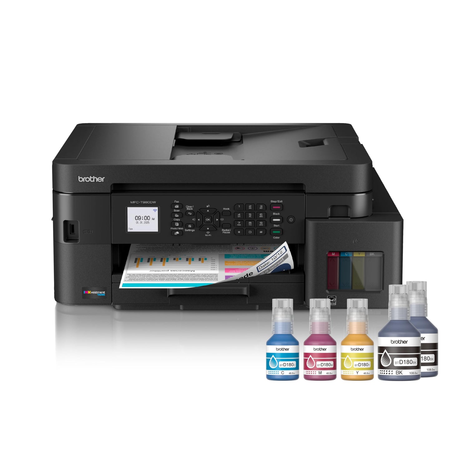 Brother INKvestment Tank 980 Wireless and Ethernet Color Inkjet All-in-One Printer with Multipurpose Tray | Includes up to 3 Years of Ink in-Box(1) and Limited Warranty(2) (MFC-T980DW)