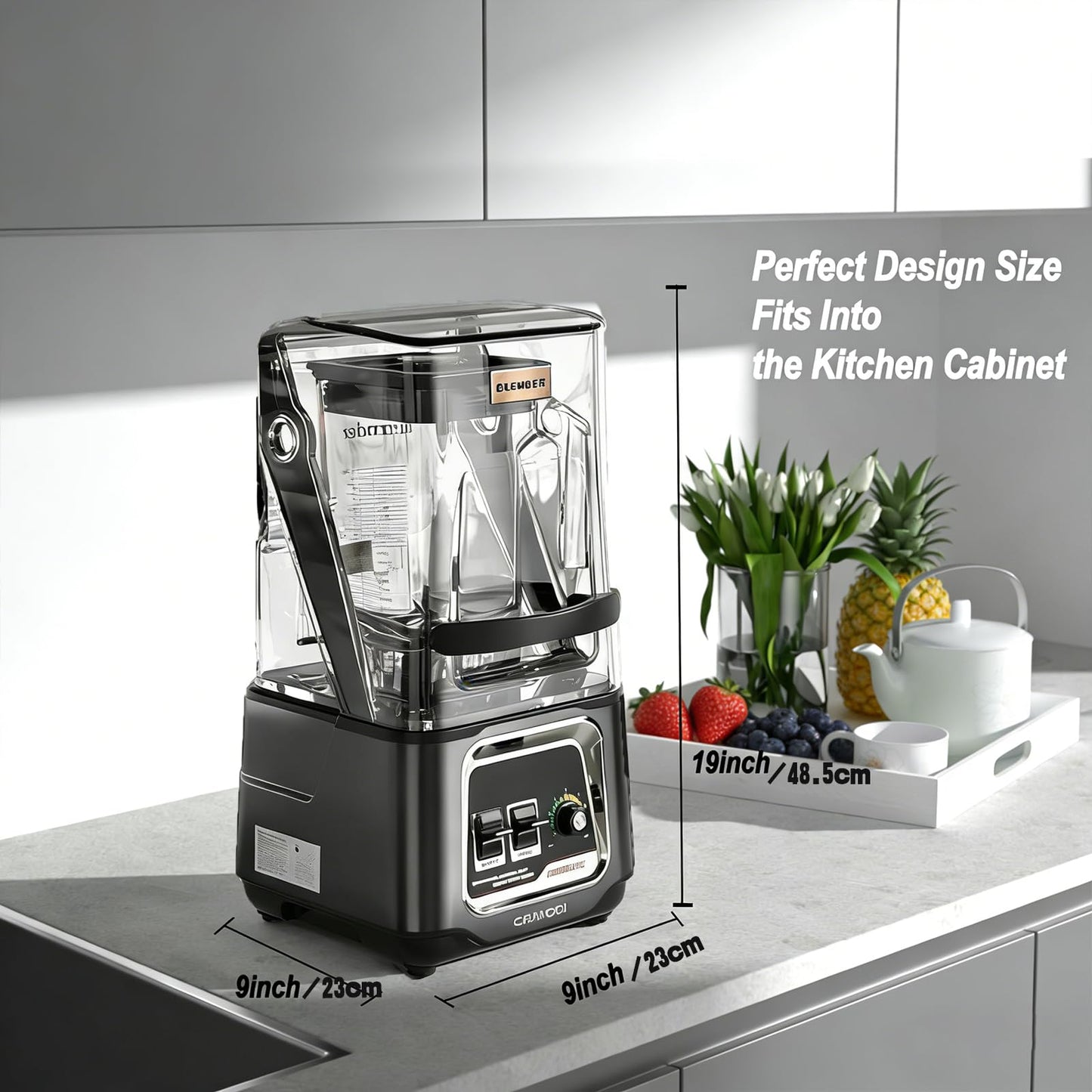 CRANDDI Commercial Blender, 2200W Countertop Blenders with Removable Shield, Quiet Smoothie Blender for Shakes and Ice Crushing, 52oz, 38000 RPM Professional Blenders for Kitchen, K80 (Grey)