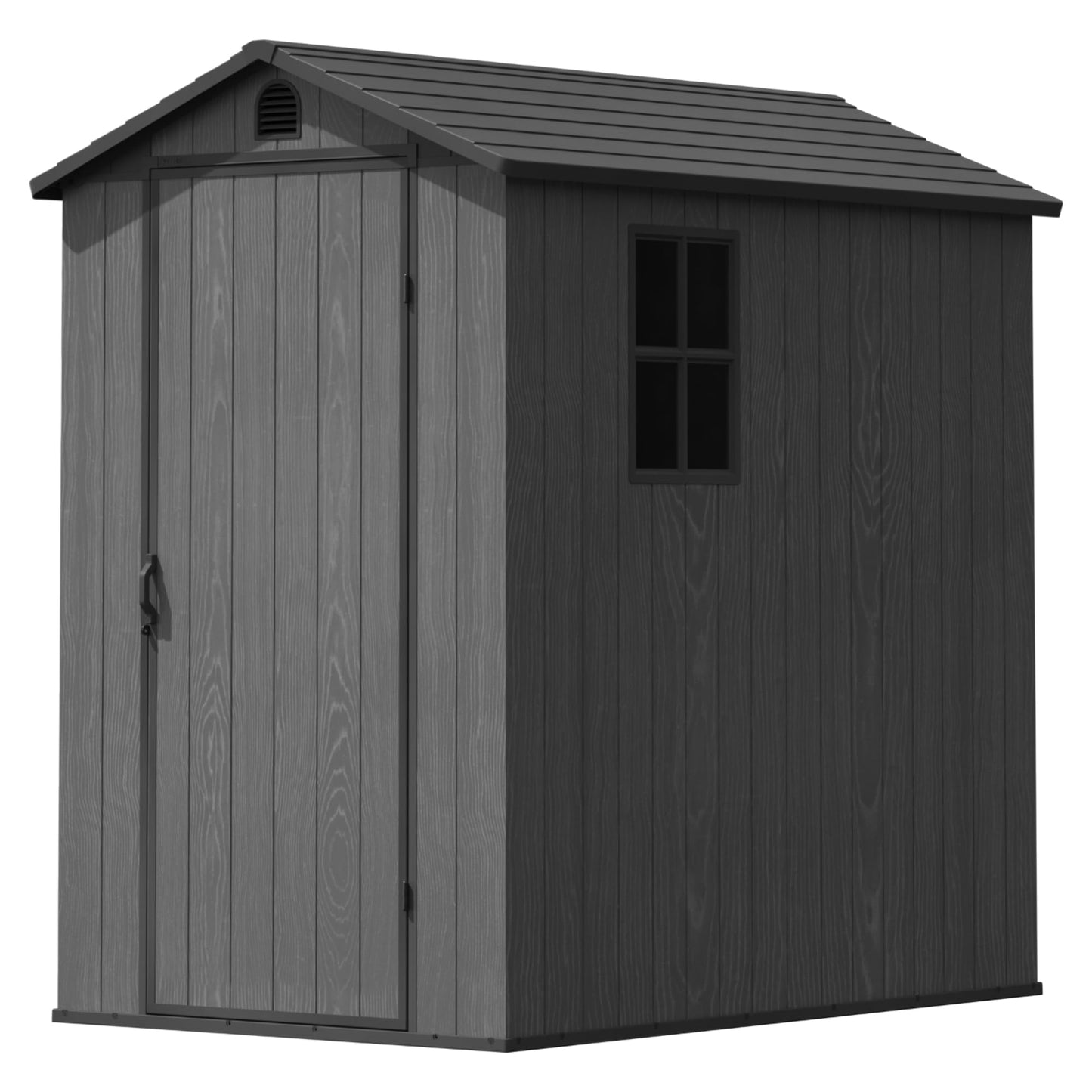Greesum 4x6FT Plastic Storage Shed with Floor, Resin Outdoor Storaged Sheds with Lockable Door, All Weather Tool Shed with Window and Vent, Easy Assembly for Garden, Patio, Yard, Dark Gray