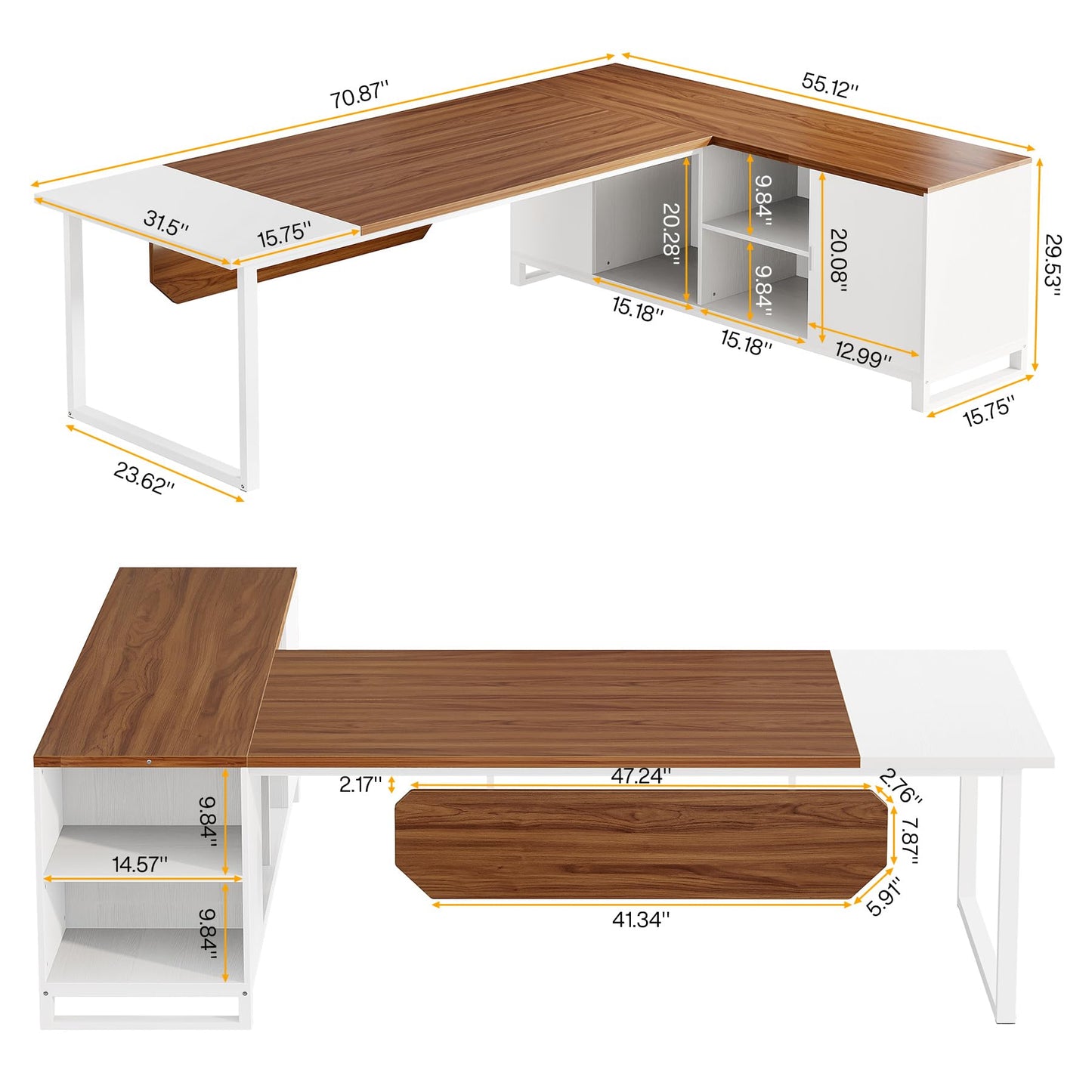 Tribesigns 70.8" L-Shaped Executive Desk with 55" File Cabinet, Large Home Office Computer Desk with Storage Shelves and Cabinet, Modern Business Furniture Set Home Office, Walnut White