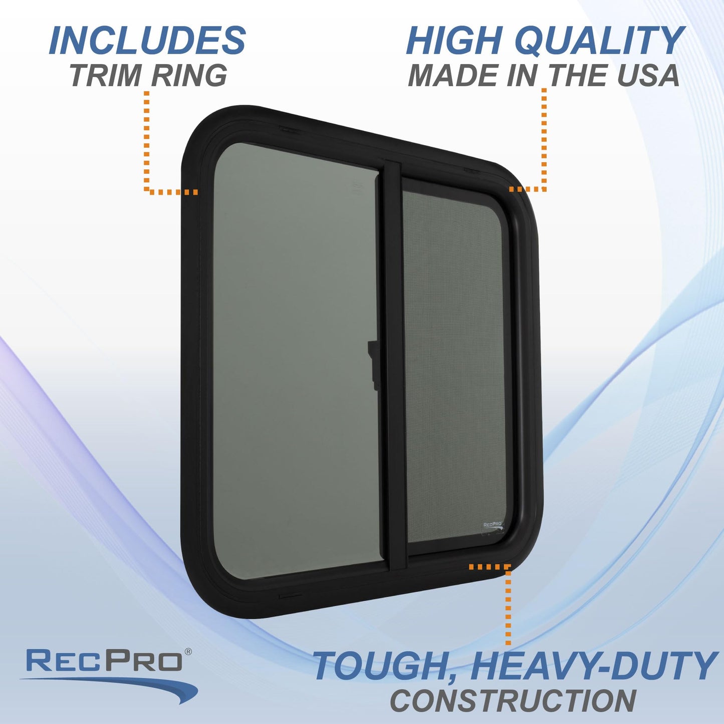 RecPro RV Window Replacement | Teardrop Style | 24inW x 24inH | Black Glass | Model RP-WIN