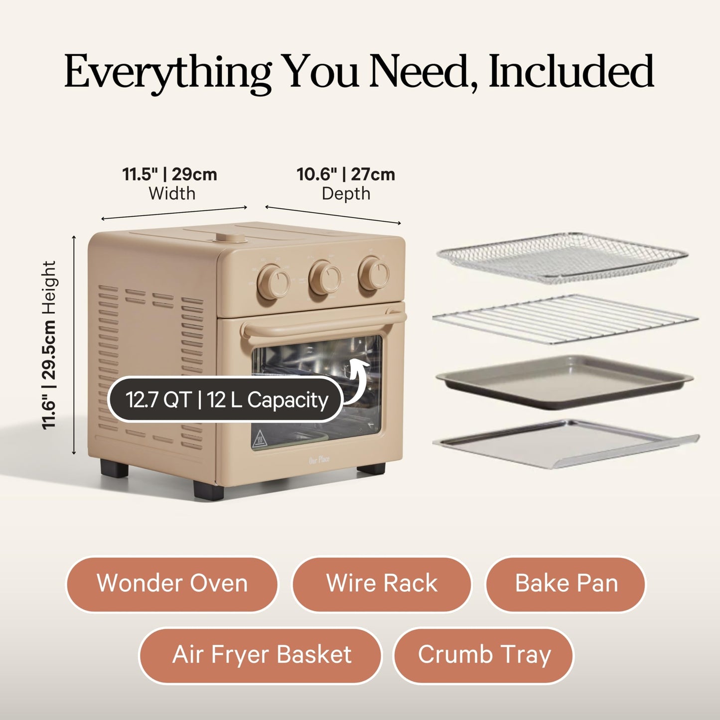 Our Place Wonder Oven | 6-in-1 Stainless Steel Air Fryer Toaster Oven Combo with Basket, Rack, Pan & Tray | Compact 13 QT Countertop Capacity - Toast, Roast, Bake, Reheat, Broil & Steam | Steam
