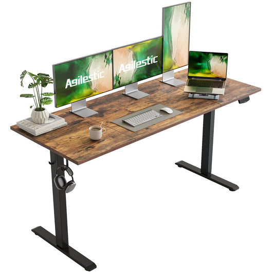 Agilestic Electric Standing Desk, 63 x 24 Inches Height Adjustable Desk, Sit Stand up Desk for Work Office Home, Splice Board, Rustic Brown