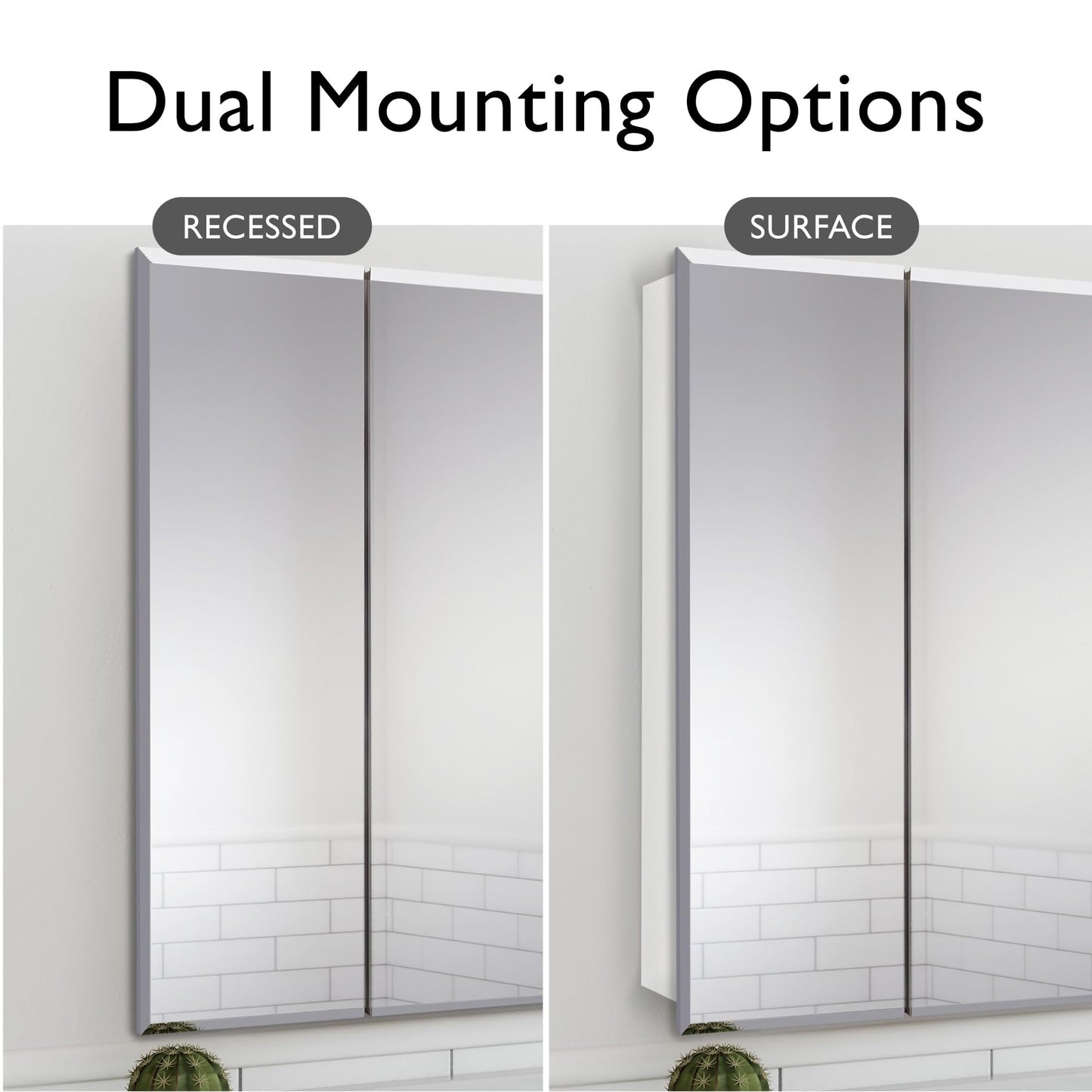 Design House 36 Inch Cyprus Bathroom Medicine Cabinet, Durable Pre-Assembled Wall Mounted or Recessed with Frameless Mirrored Doors, White Cabinet, 597500