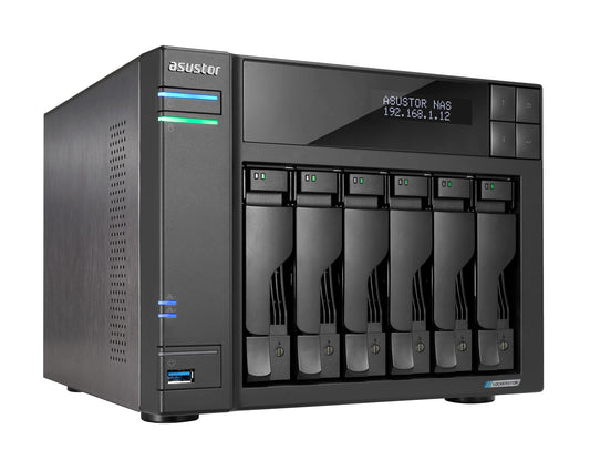 Asustor Lockerstor 6 Gen2 AS6706T - 6 Bay NAS, Intel Quad-Core CPU, 4X M.2 NVMe Slots, Upgradable Dual 2.5GbE, 8GB DDR4 RAM, HDMI, Content Creators, Hybrid Storage, Network Attached Storage (Diskless)