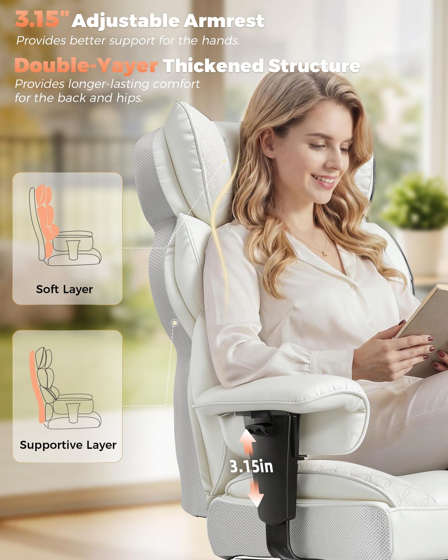 COMHOMA Big and Tall Office Chair with Upgrade Footrest, Heavy Duty Gaming Chair High Back Executive Chair with Spring Lumbar Support for Lower Back Pain Relief, 150°Reclining Adjustable Armrests