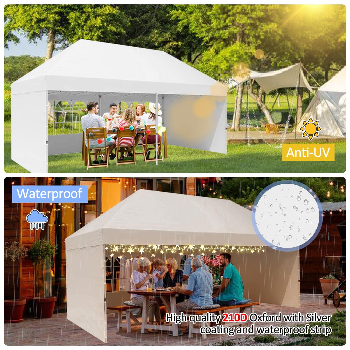 Eachbid 10' x 20' Pop Up Canopy Gazebo Commercial Tent with 4 Removable Sidewalls, Large Party Tent, Event Shelter Gazebo Canopy with 4 Sandbags, Stakes X12, for Patio Party Weddings Picnic (White)