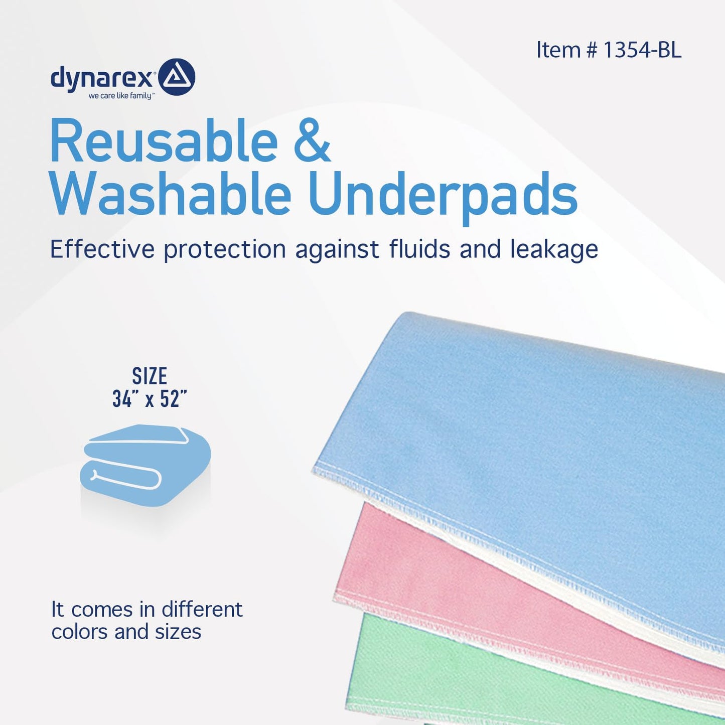 Dynarex Incontinence Bed Pads - Reusable & Washable Waterproof Pee Pads for Kids, Adults, Elderly - 1 Case - 8 Boxes of 3 Pads - 34" x 52", Blue