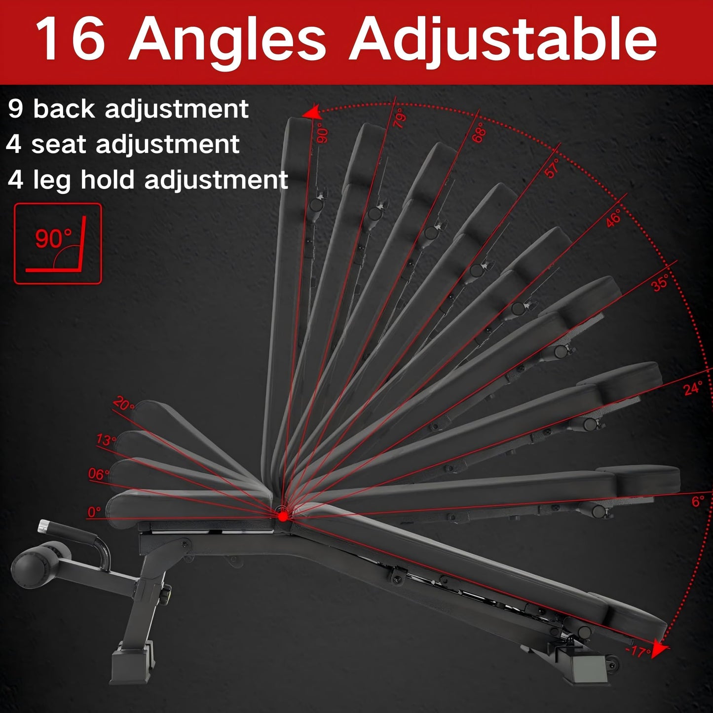 YOUTEN 1300 LB Weight Bench Heavy Capacity | 9-4-4 90° Adjustable Incline Decline Exercise Chair for Home Gym More Stable and Durable | Foldable Training Lifting Bench | Dragon Flag Handle for Abdominal Arm Workout