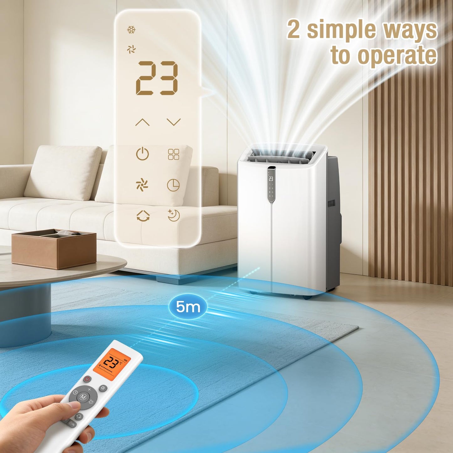 12000 BTU Smart Portable Air Conditioners with Cooling & Heater, AC Unit Works up to 600 sq. ft, Dehumidifier & Fan, Auto Evaporation, Silent Sleep Mode, Portable AC with Remote & Touchscreen