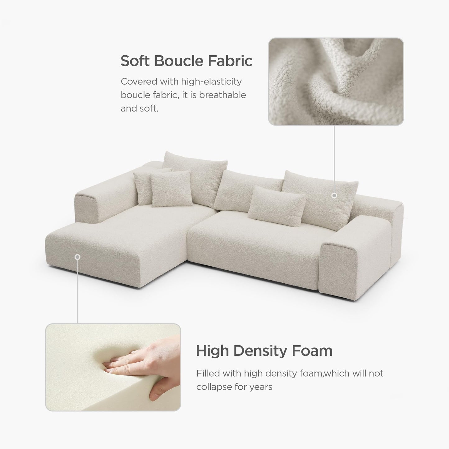 Acanva Modern Oversized Modular L Shaped Sectional Sofa Set for Living Room, Minimalist Style Comfy 4-Seat Corner Couch, Left Chaise, Wool-Like