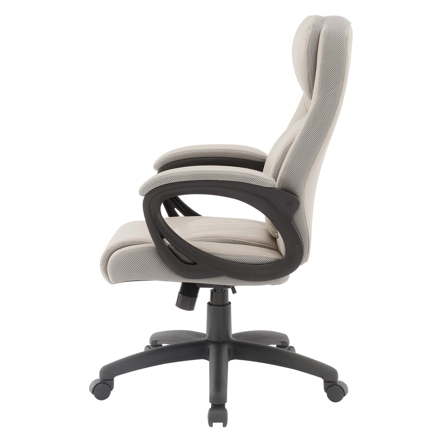 Office Star FL Series Executive Seating Faux Leather Manager's Adjustable Office Chair with Padded Arms, Taupe with Grey Mesh Accents