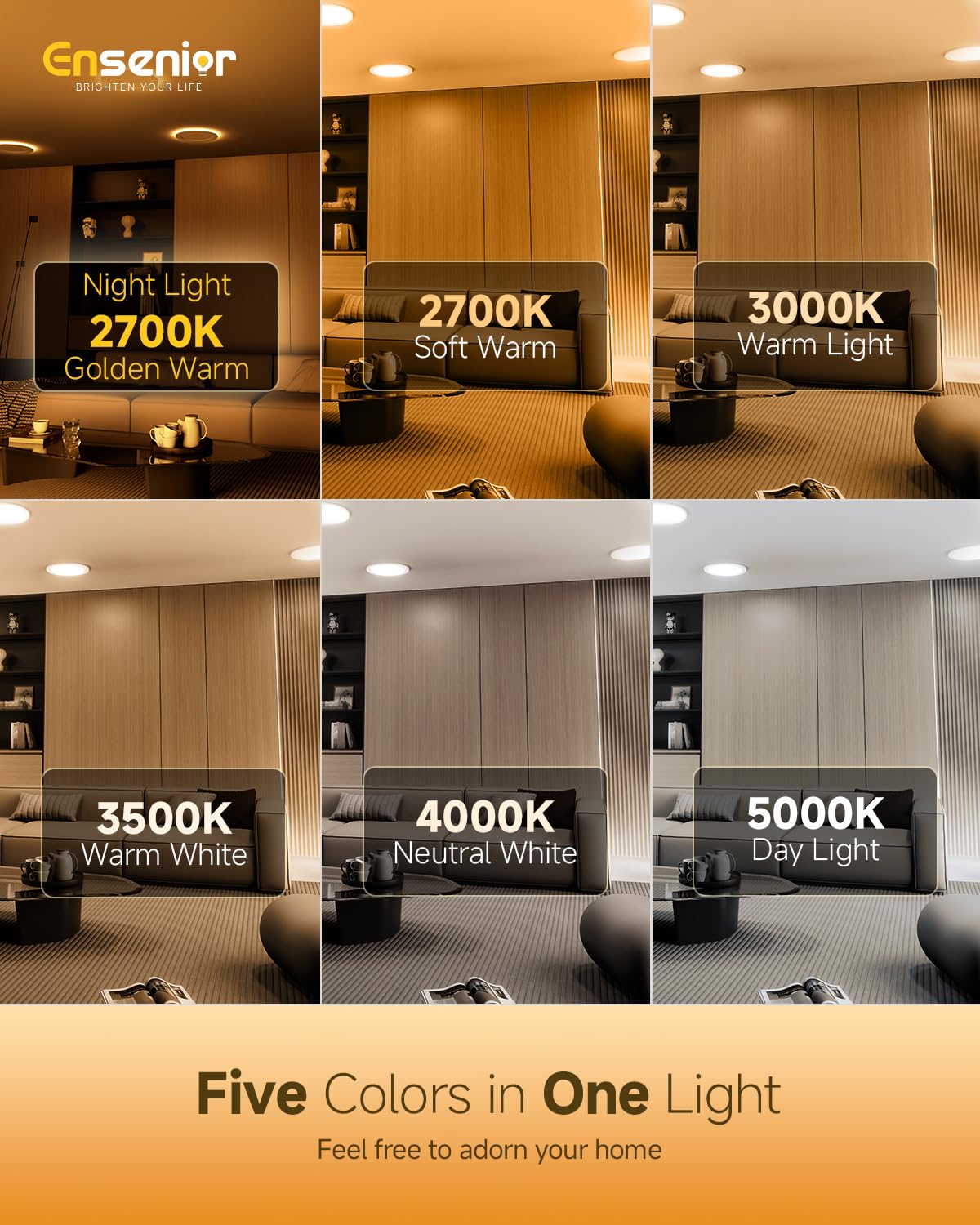 Ensenior 6 Inch LED Recessed Ceiling Light, 20 Pack, Dimmable 2700K-5000K, High Brightness, Black, Model MP3-5C