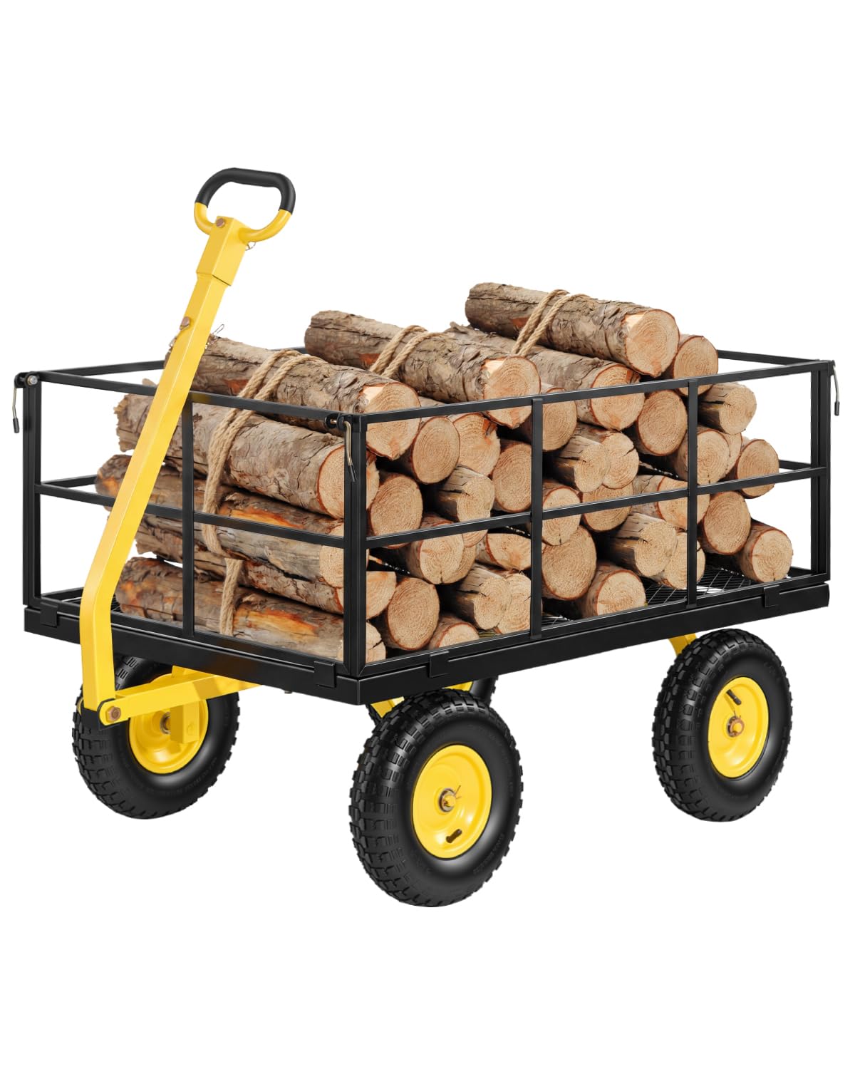 VEVOR Steel Garden Cart, 1400 lbs Heavy Duty Pullable Garden Wagon Yard Cart, 2 in 1 Outdoor Metal Utility Wagon Yard Trailer with 13" All Terrain Tires, Mesh Detachable Sides and 180° Rotating Handle