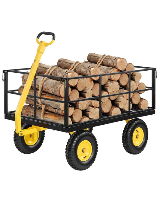 VEVOR Steel Garden Cart, 1400 lbs Heavy Duty Pullable Garden Wagon Yard Cart, 2 in 1 Outdoor Metal Utility Wagon Yard Trailer with 13" All Terrain Tires, Mesh Detachable Sides and 180° Rotating Handle