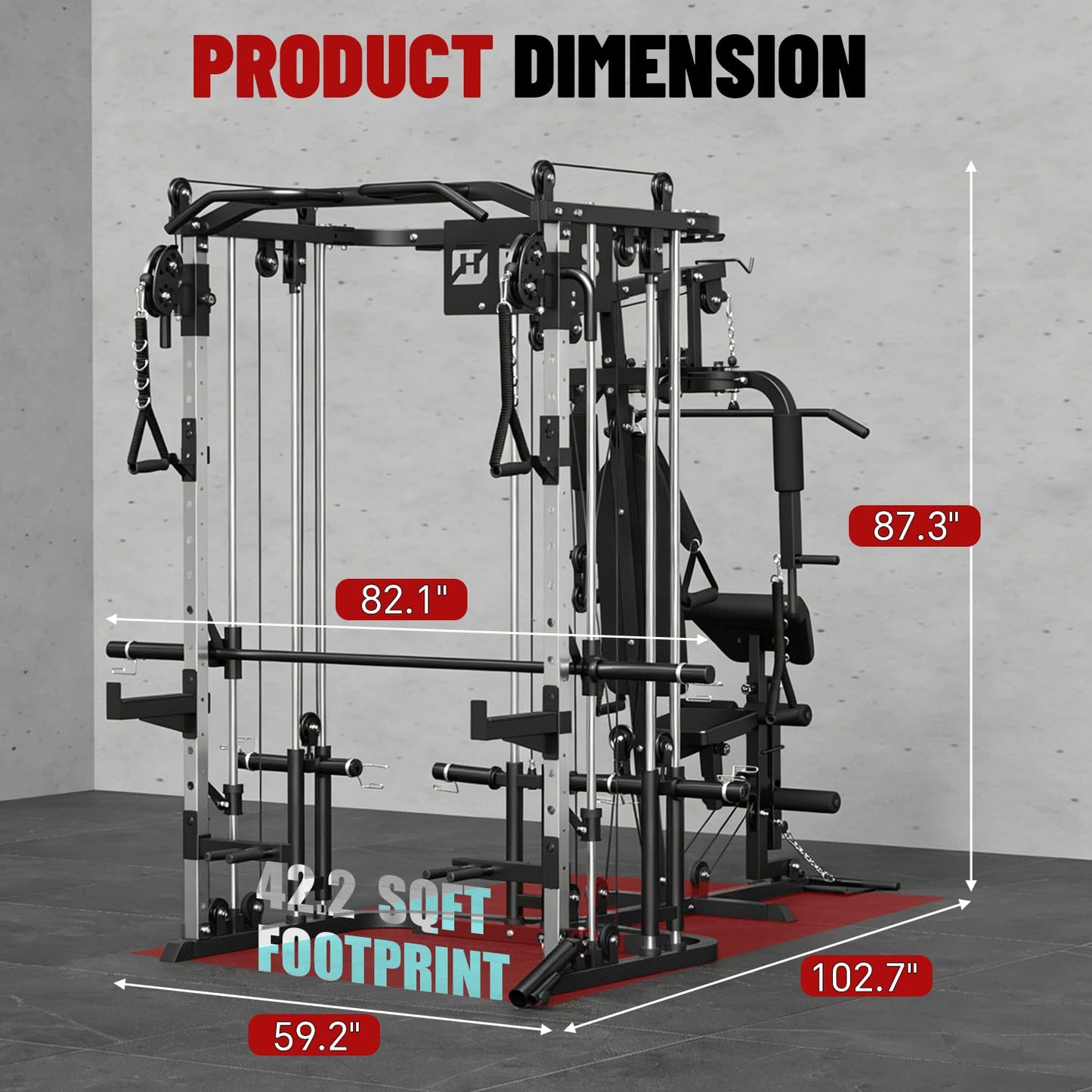FAGUS H All in One Home Gym System Workout Station, Multi-Function Smithe Machine Power Cage with Cable Crossover, Tripe-Sided Independent Load Posts, Functional Trainer for Full Body Training, Black