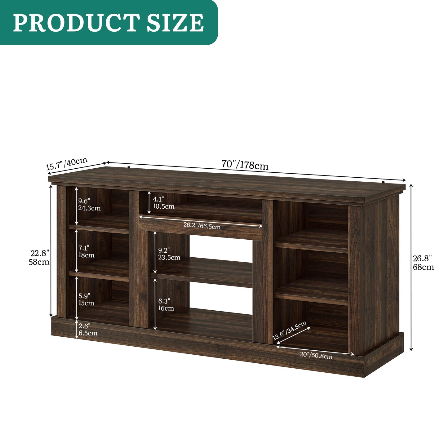 YITAHOME Farmhouse TV Stand for 75/80 Inch TVs, Entertainment Center with Adjustable Shelf & Open Storage, TV Console Table with Cord Management for Living Room, Bedroom (Walnut)