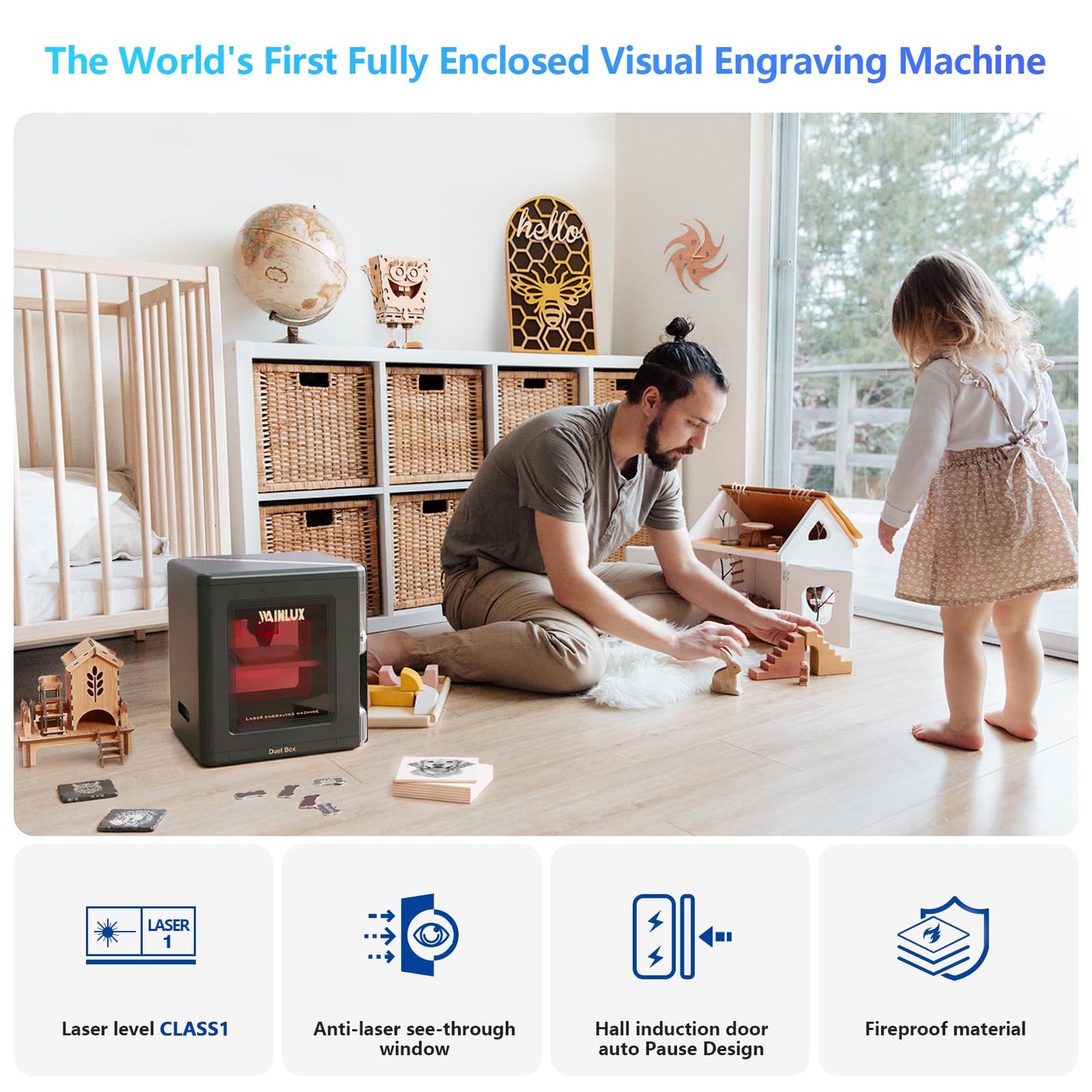 WAINLUX K8 Mini Laser Engraver, Laser Engraving Machine, 10000mW Fully Enclosed with Viewable Window, Laser Engraver and Cutter Machine for Wood Metal Leather, Grabadora Láser, Laser Class 1