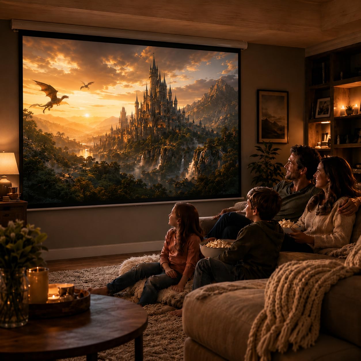 120" Motorized Projector Screen, Electric 4:3 Projector Screen with Remote Control, Indoor/Outdoor HD Movie Screen, Wall/Ceiling Mounted, Perfect for Home Office Theater TV, White