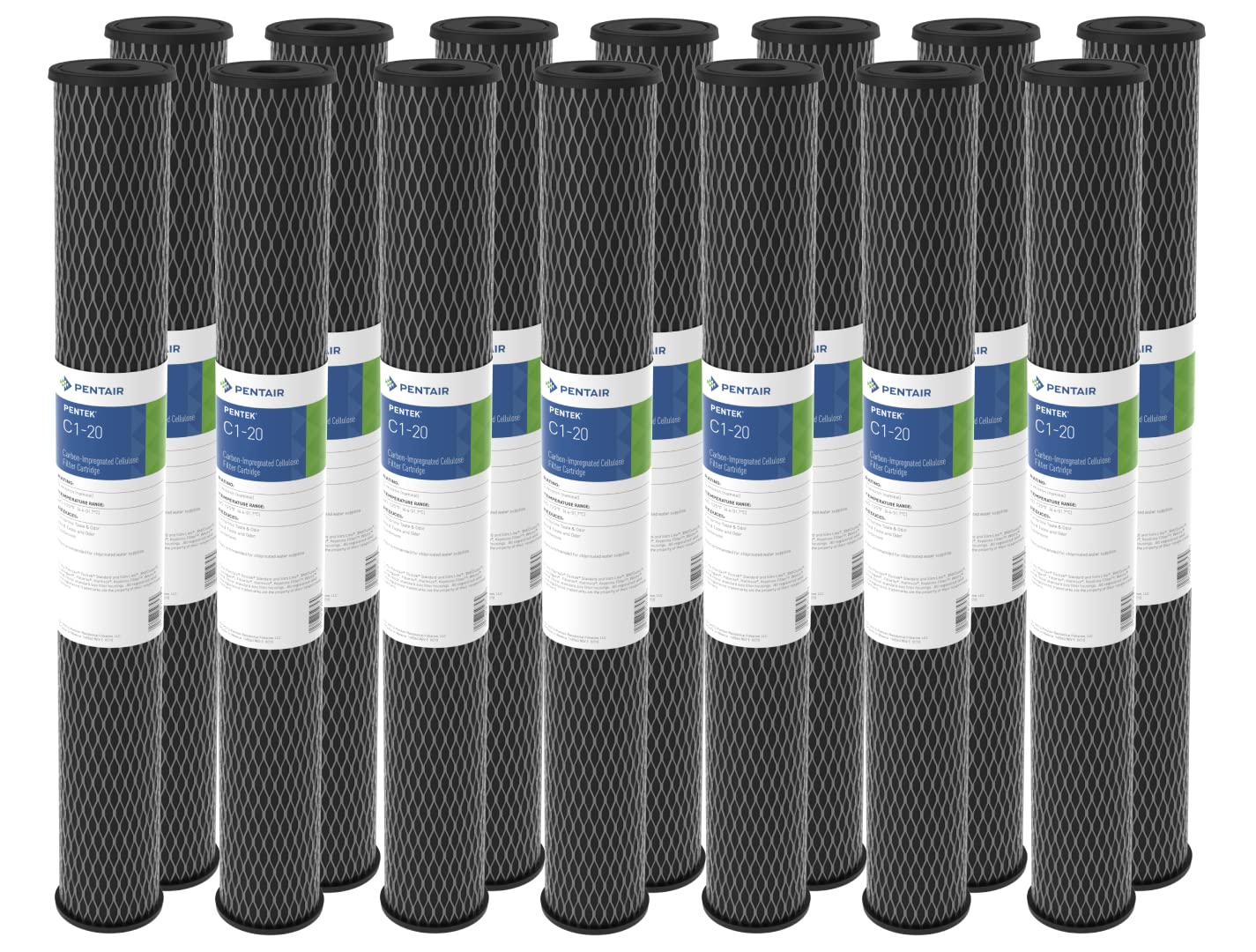 Pentair Pentek C1-20 Dual Purpose Carbon Water Filter, 20" x 2.5" Powdered Activated Carbon Cartridge, 5 Micron Sediment and Chlorine Taste Odor Reduction, 10000 Gallon Capacity, Pack of 14