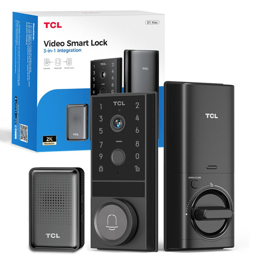 TCL Video Smart Door Lock D1 Max, 3-in-1 2K Camera+Doorbell+Fingerprint Door Lock, Built-in Wi-Fi Deadbolt for Front Door, Keyless Entry, Auto Lock, App Remote Control, Easy Installation (Black)