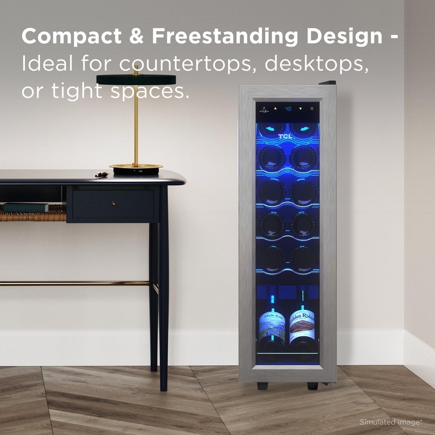 TCL 12 Bottle 1.24 Cu Ft Wine Cooler, Freestanding Mini Fridge with Glass Doors, Low Noise Operation, Digital Controls & LED Lighting