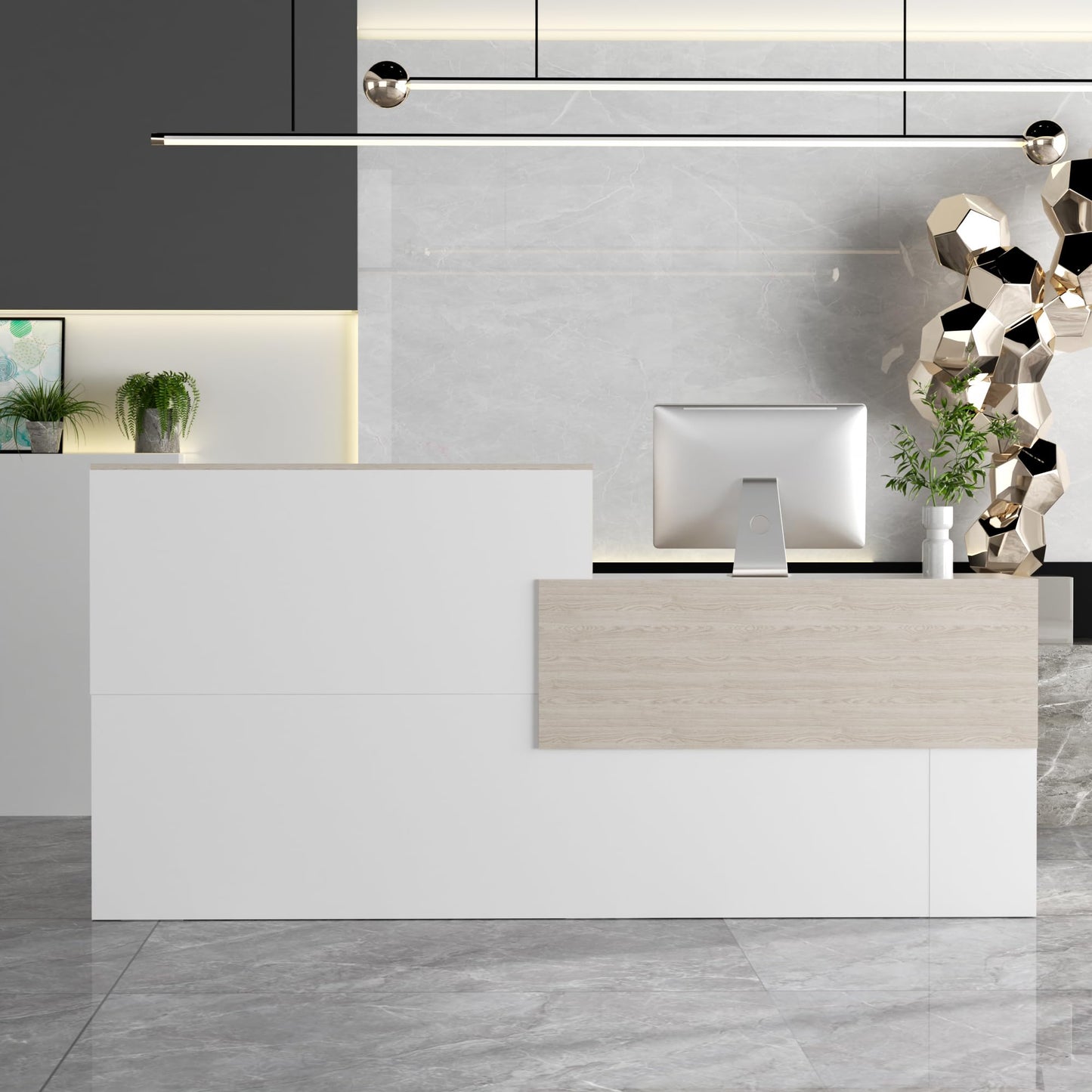 85.8 inches Reception Desk with Counter Modern Front Table Checkout Counter Table Retail Counter for Reception Room,Salon,Office,Store,Shop,Clinic,Lobbies,Retail,Home,White
