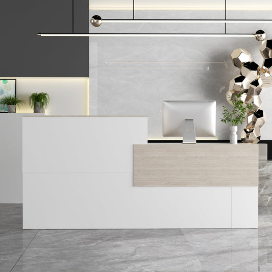 85.8 inches Reception Desk with Counter Modern Front Table Checkout Counter Table Retail Counter for Reception Room,Salon,Office,Store,Shop,Clinic,Lobbies,Retail,Home,White