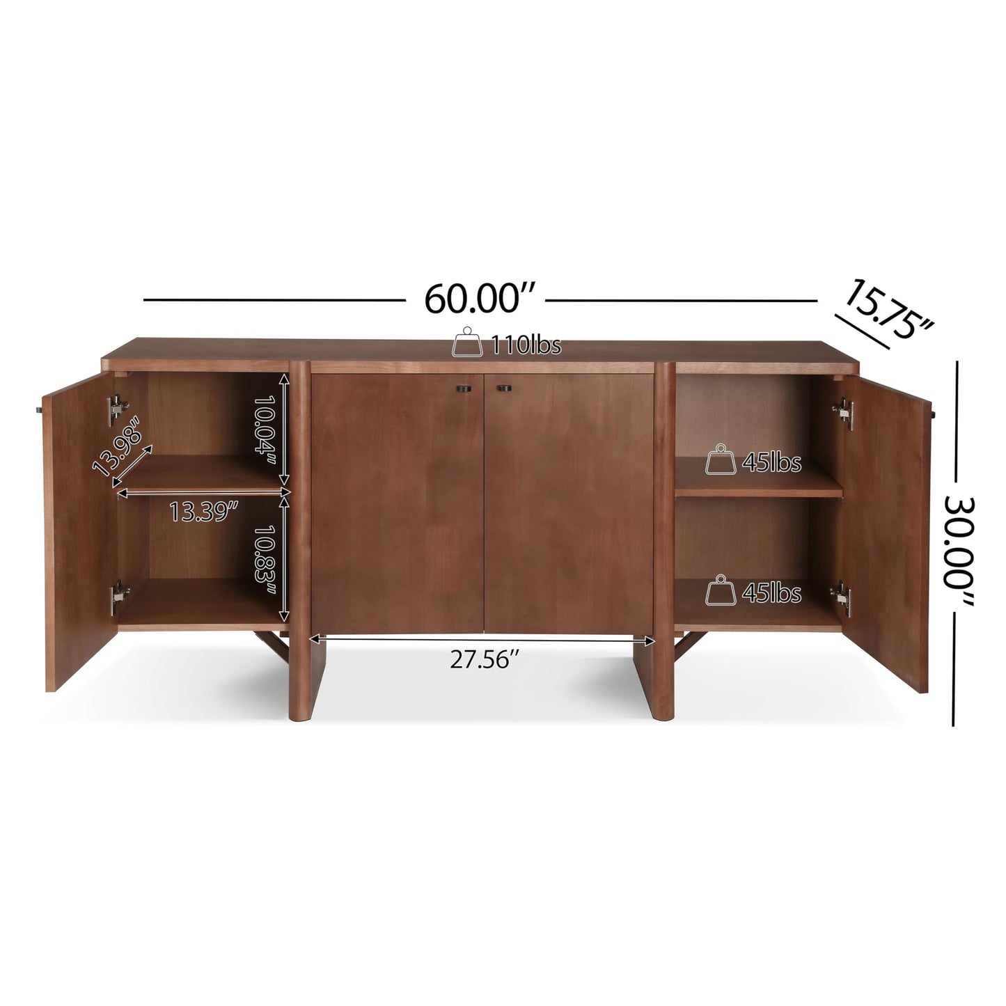 Christopher Knight Home Austen Retro Minimalist Wooden Storage Sideboard, Living Room Cupboard with Shelves, Dining Room/Kitchen Buffet Cabinet, Entryway Display Table, Home Office Credenza, Espresso