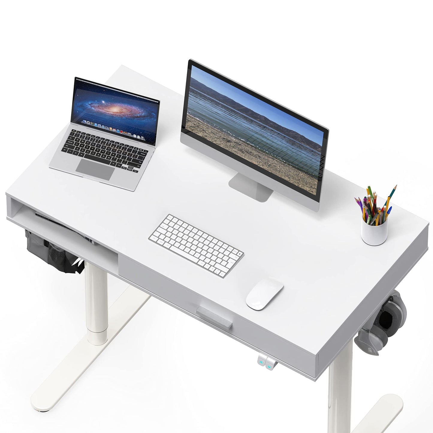 SHW 40-Inch Height Adjustable Claire Electric Standing Desk with Drawer, White