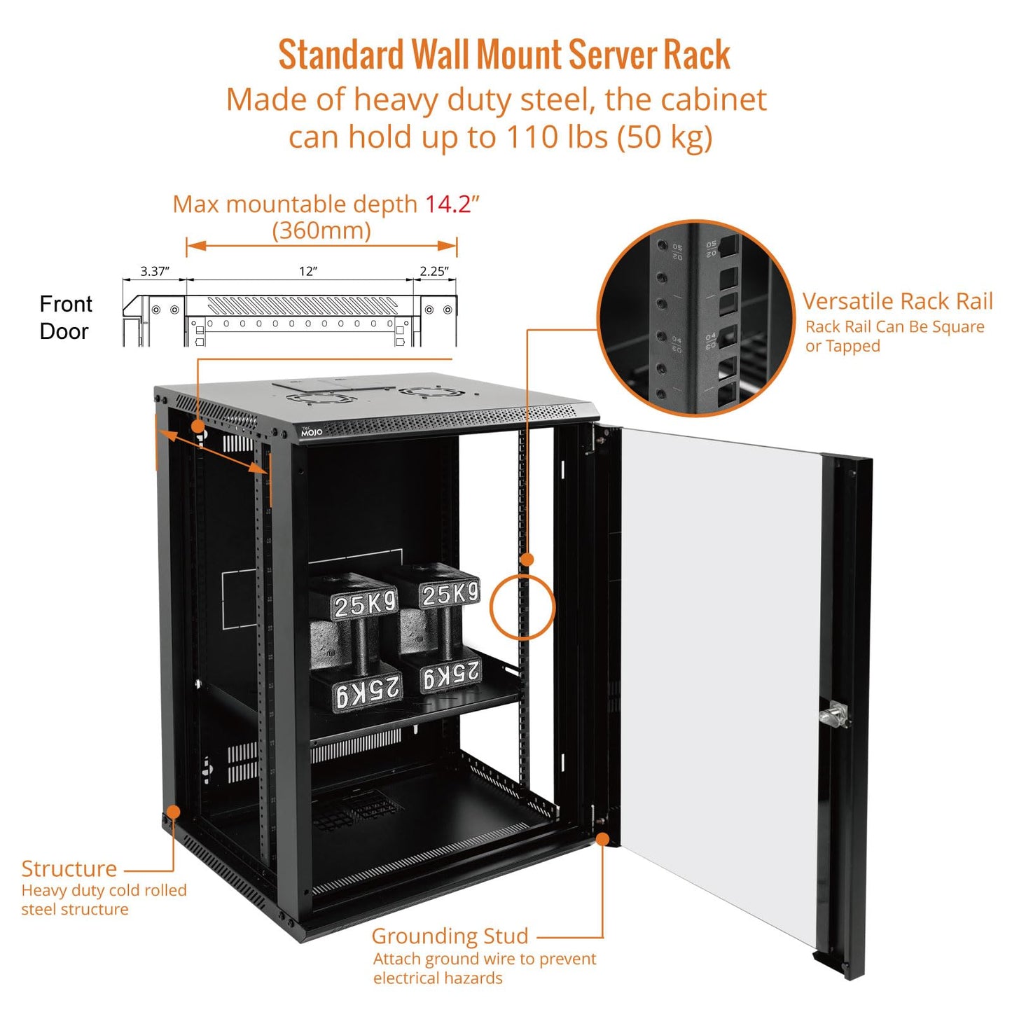 Tecmojo 15U Wall Mount Rack Network Cabinet for 19" IT Equipment,with Lockable Glass Door and Side Panels,Cooling Fan,17.7inch Depth,Black (15U)