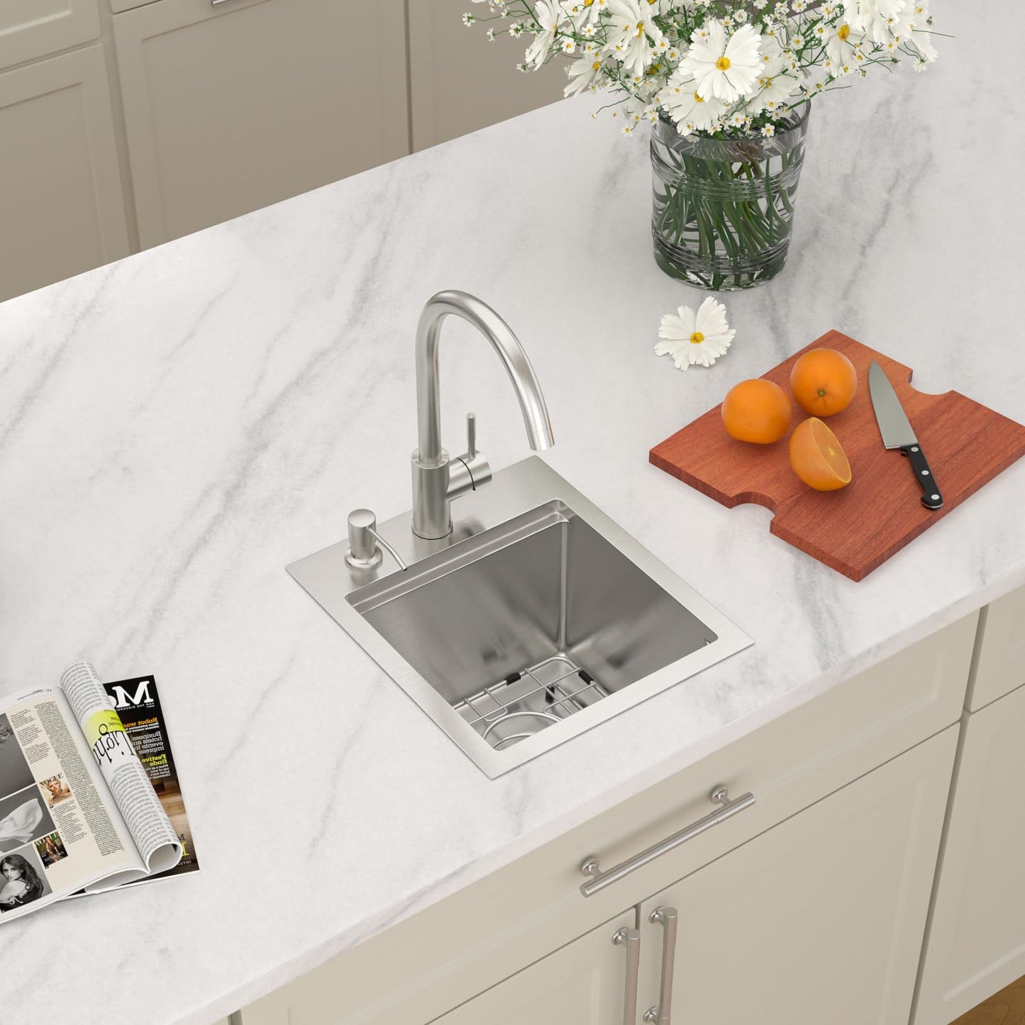 Dcolora Drop In Bar Sink 13x15x9 Inches, Workstation with Accessories, Brushed 304 Stainless Steel, Heavy Duty 16 Gauce, Small Single Bowl Perfect for Small Kitchen, Bar, Kitchen Island #DC-TW258005