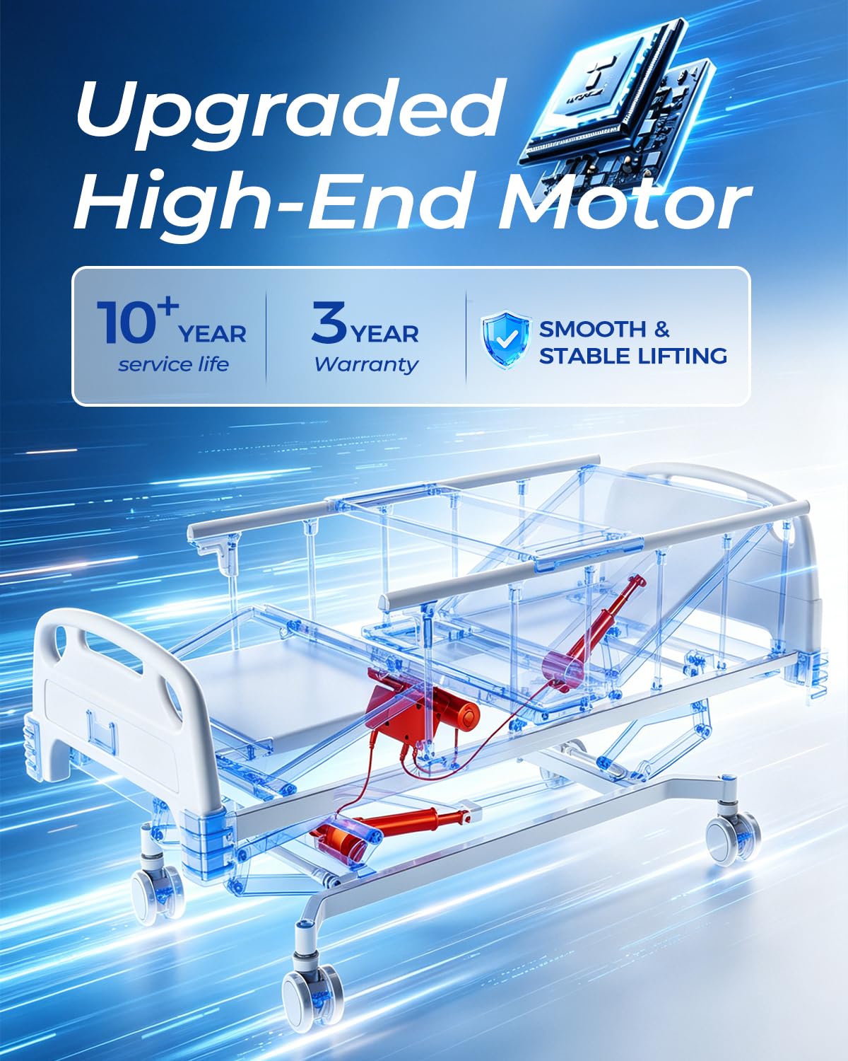 HaiyoHBED 4 Function 600LBS Full Electric Hospital Bed, Beds for Home Use, Special Needs Medical Bed for Seniors with Mattress, Adjustable Hospital, Frame IV Pole, Medical Equipment Beds